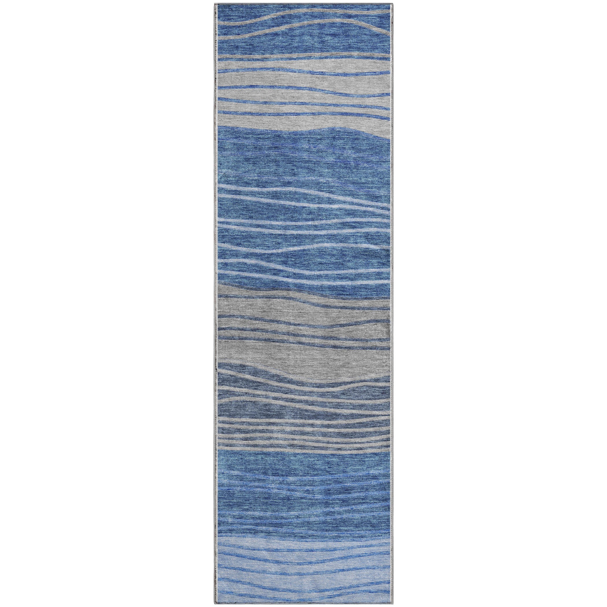 Seoul Machine Washable Transitional Blue Rug 2'3" x 7'6" #shape_Runner
