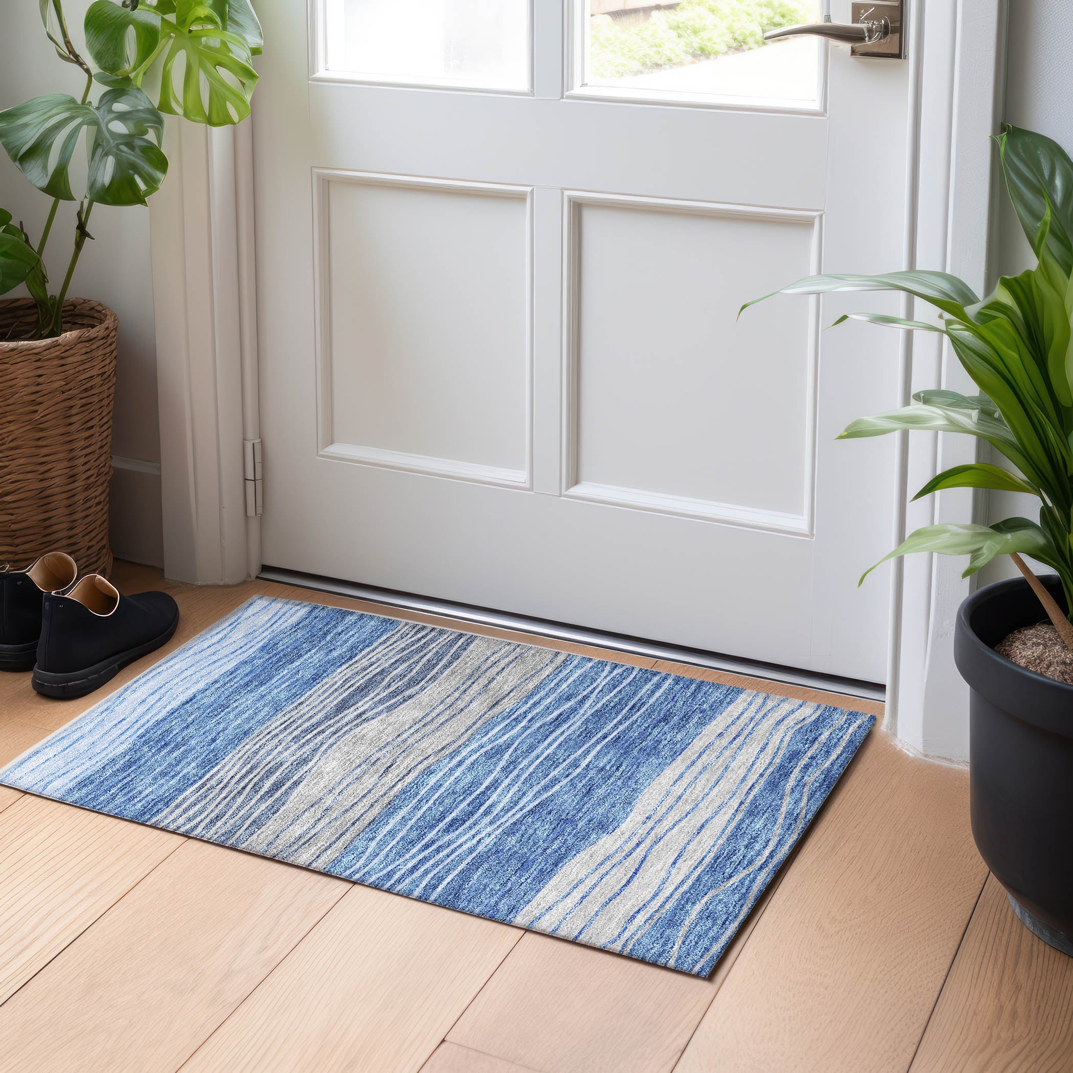 Seoul Machine Washable Transitional Blue Rug 1'8" x 2'6" #shape_Rectangle