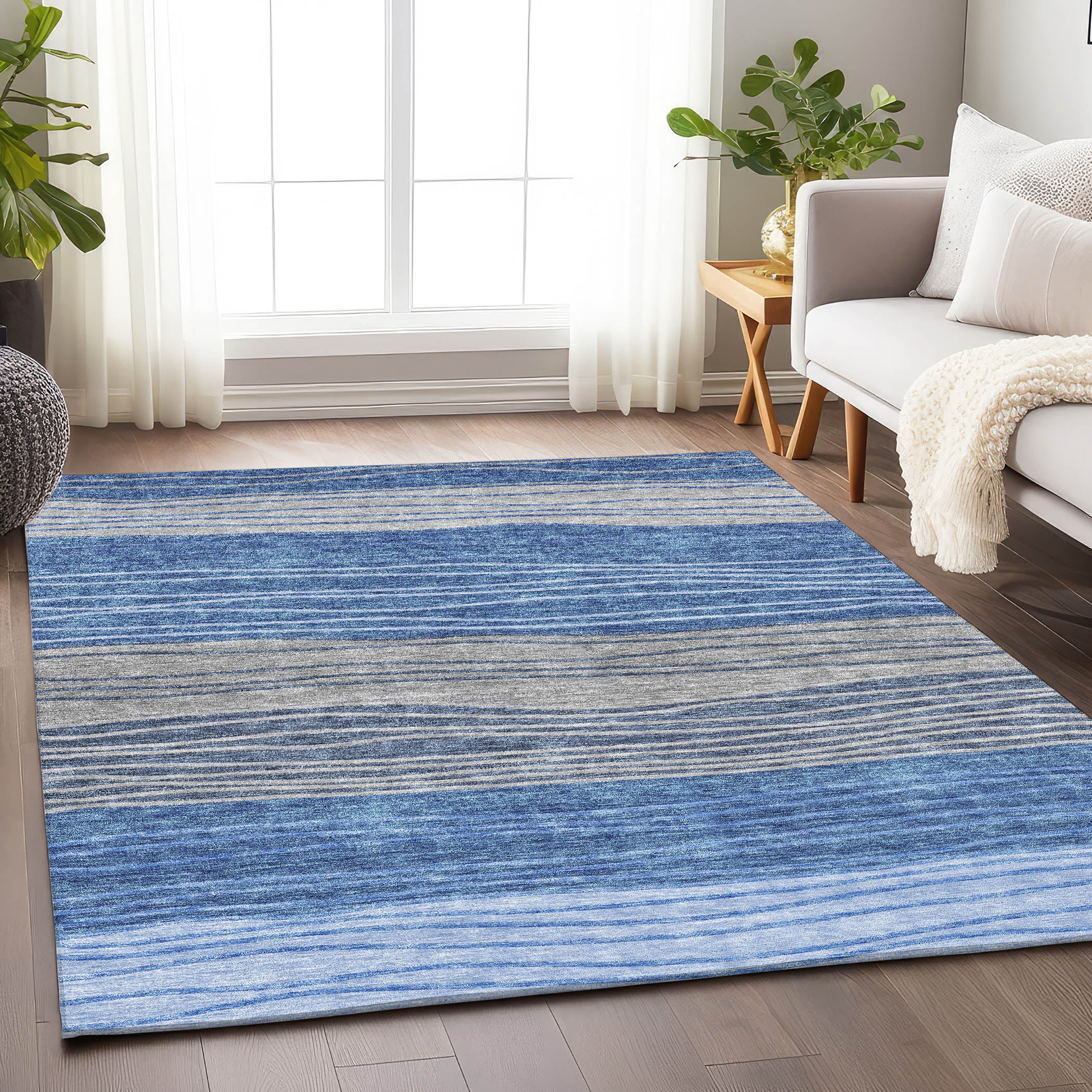 Seoul Machine Washable Transitional Blue Rug 2'6" x 3'10" #shape_Rectangle