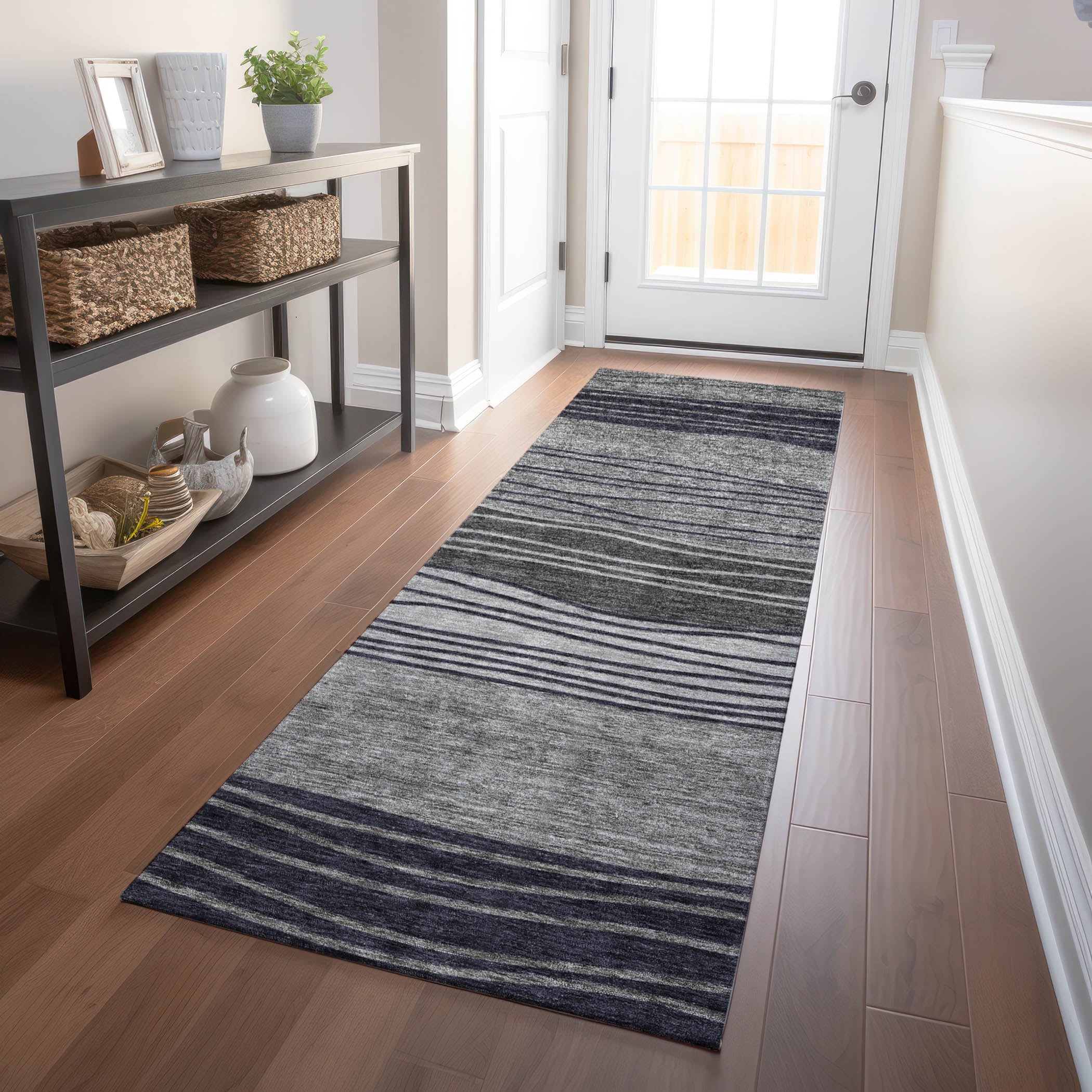 Seoul Machine Washable Transitional Gray Rug 2'3" x 7'6" #shape_Runner