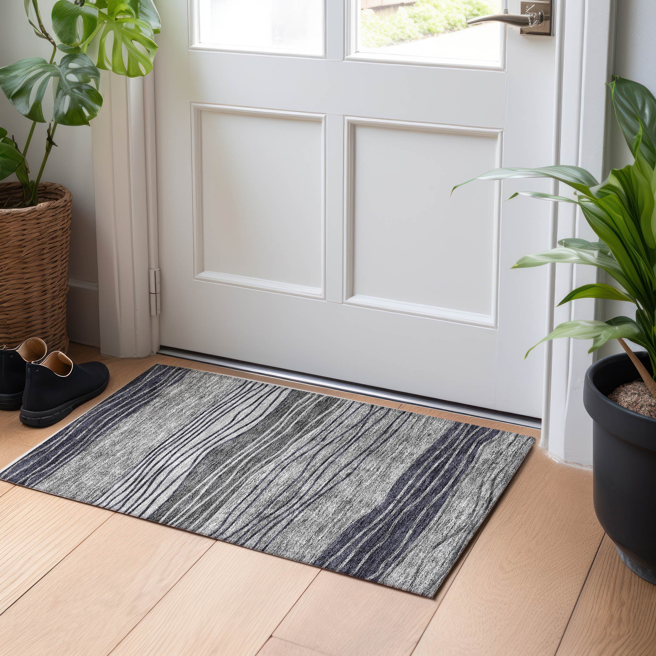 Seoul Machine Washable Transitional Gray Rug 1'8" x 2'6" #shape_Rectangle