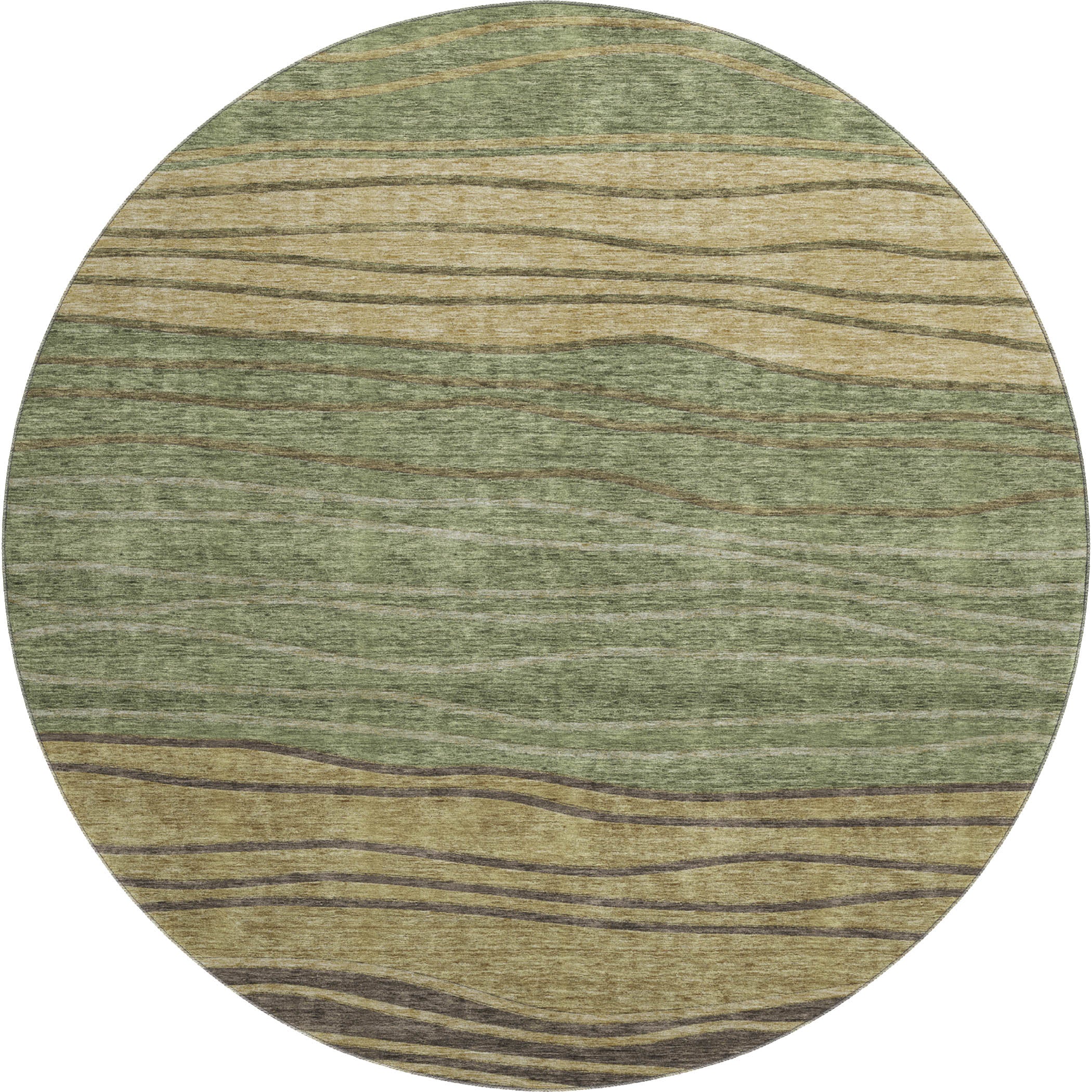 Seoul Machine Washable Transitional Olive Green Rug 8' x 8' #shape_Round
