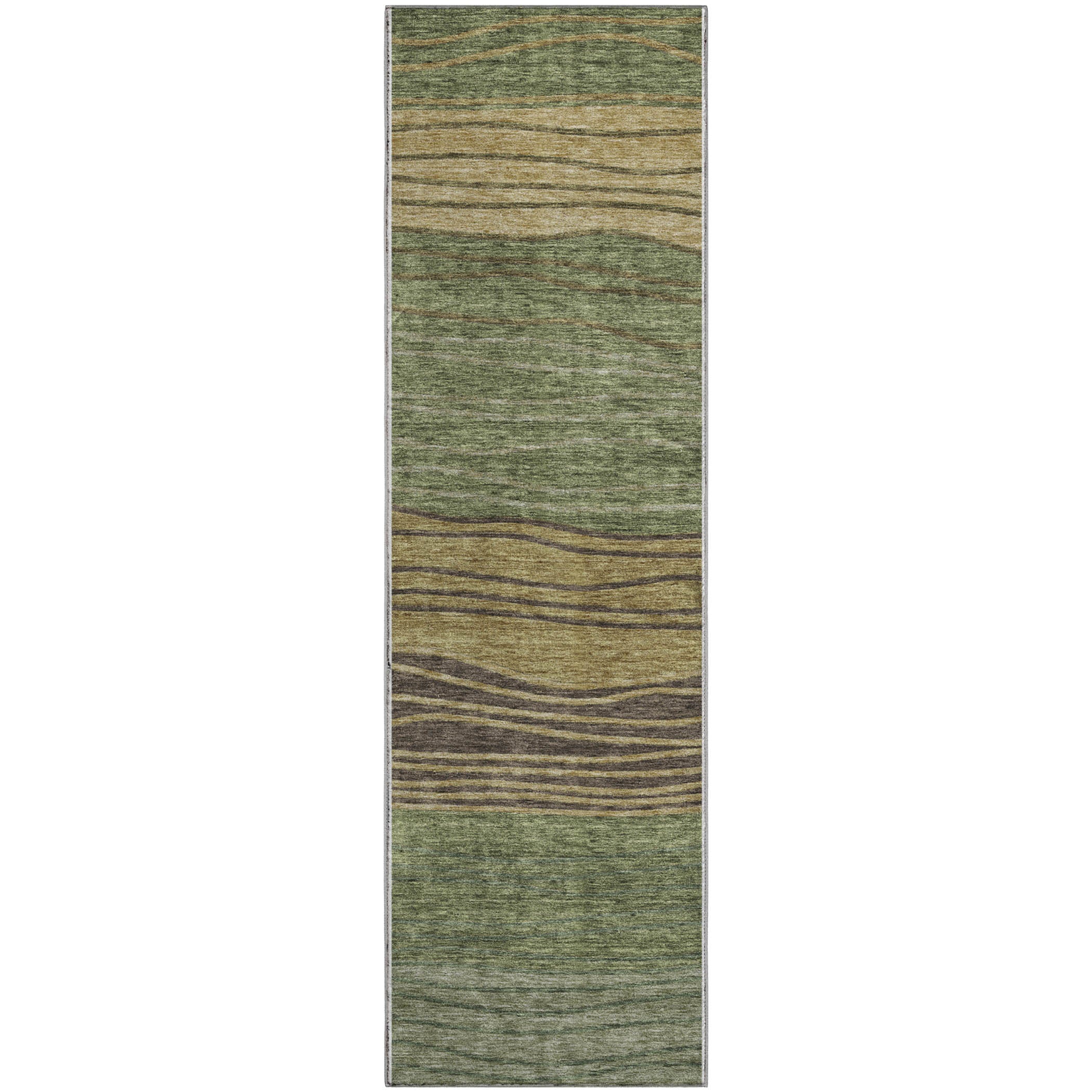 Seoul Machine Washable Transitional Olive Green Rug 2'3" x 7'6" #shape_Runner