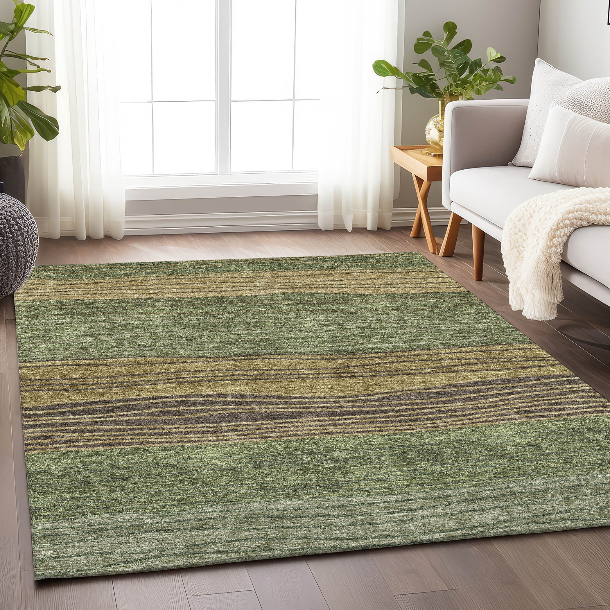Seoul Machine Washable Transitional Olive Green Rug 2'6" x 3'10" #shape_Rectangle