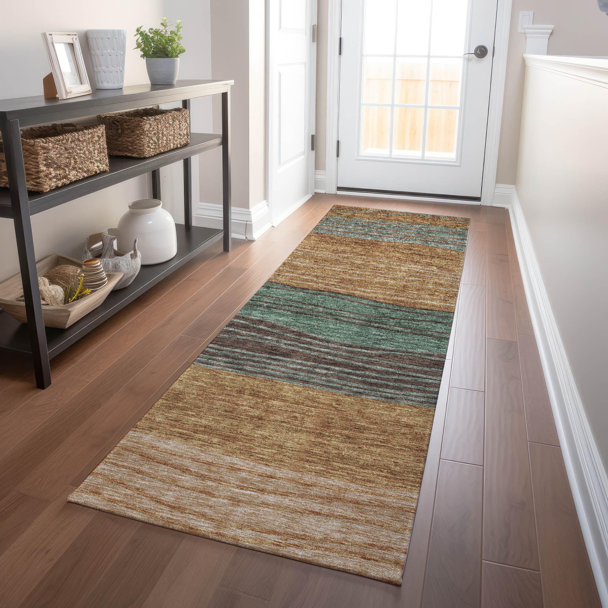 Seoul Machine Washable Transitional Terracotta Orange Rug 2'3" x 7'6" #shape_Runner