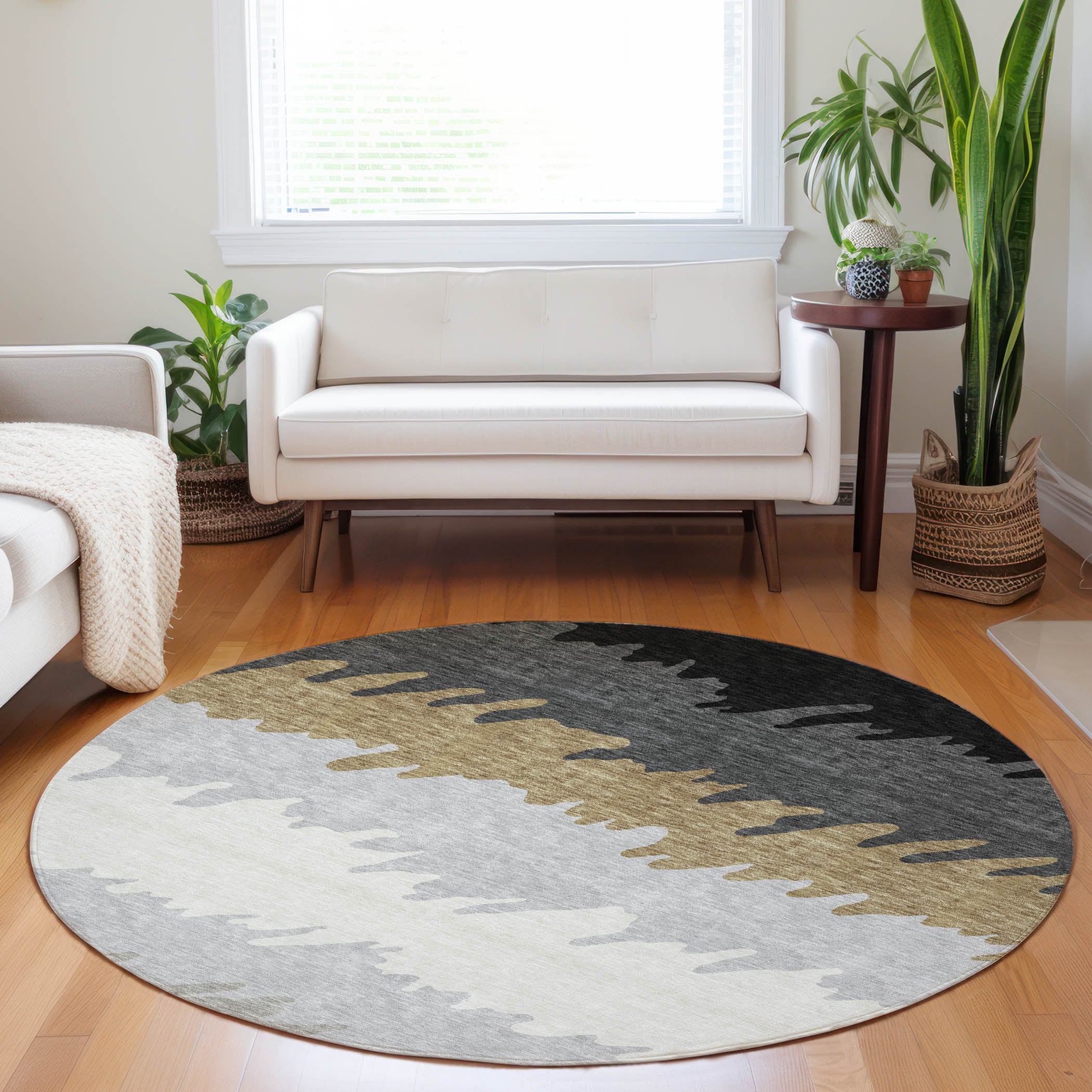 Tallinn Machine Washable Transitional Black Rug 8' x 8' #shape_Round