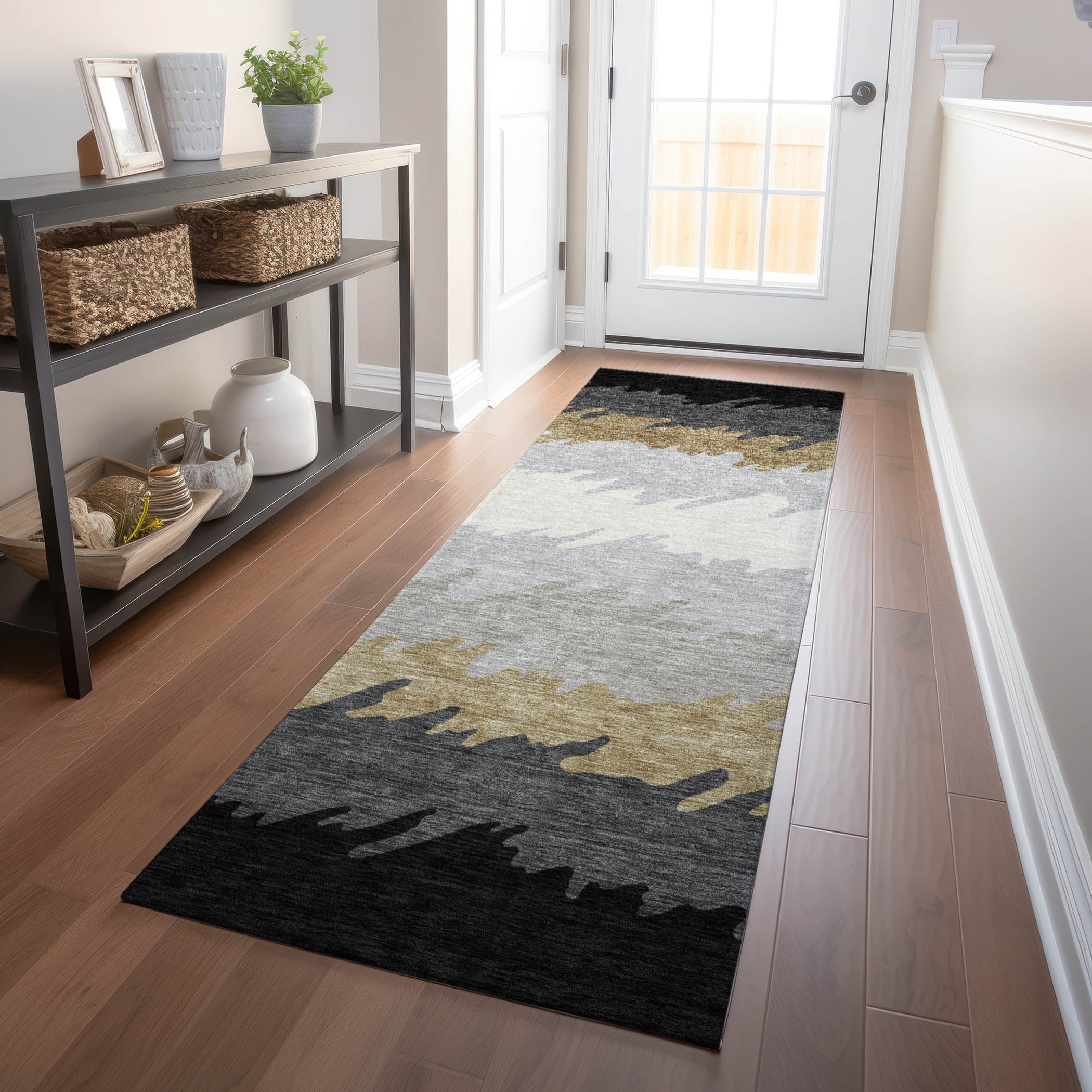 Tallinn Machine Washable Transitional Black Rug 2'3" x 7'6" #shape_Runner