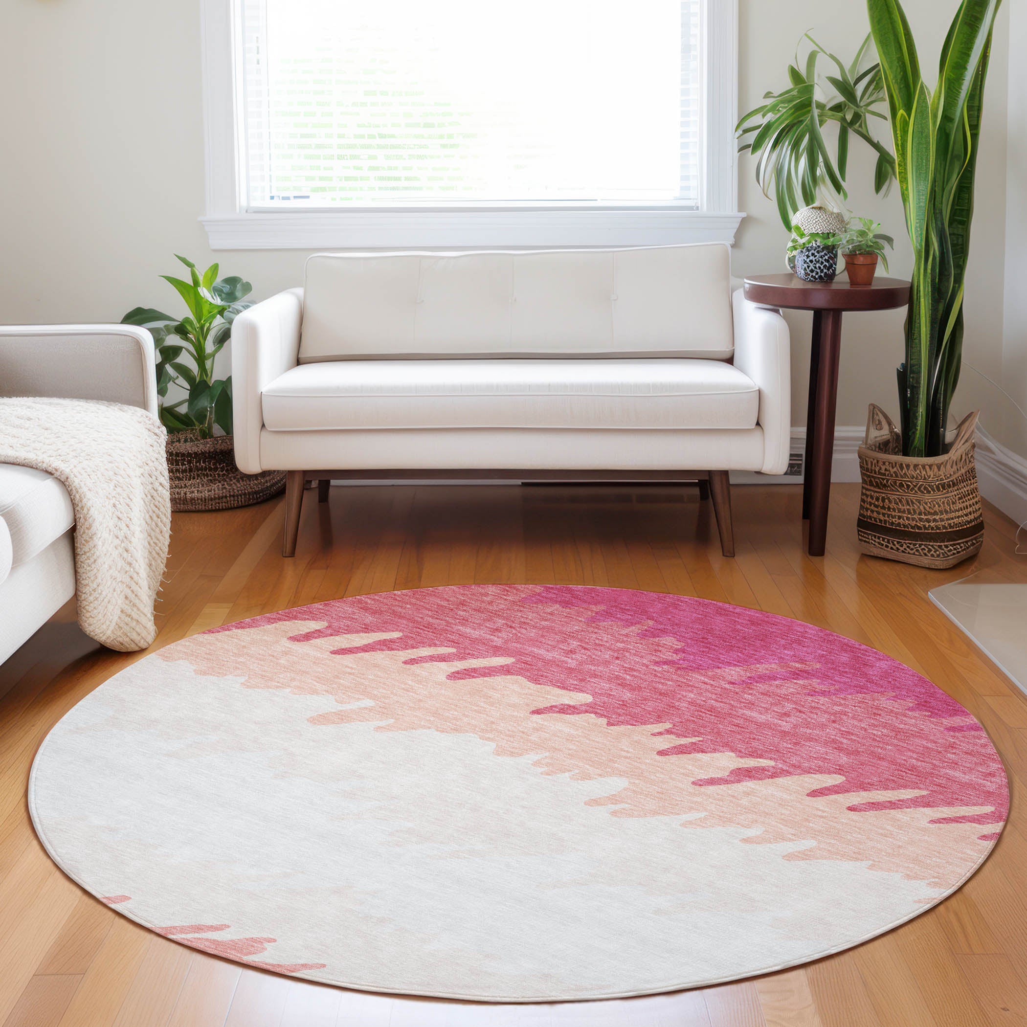 Tallinn Machine Washable Transitional Blush Pink Rug 8' x 8' #shape_Round