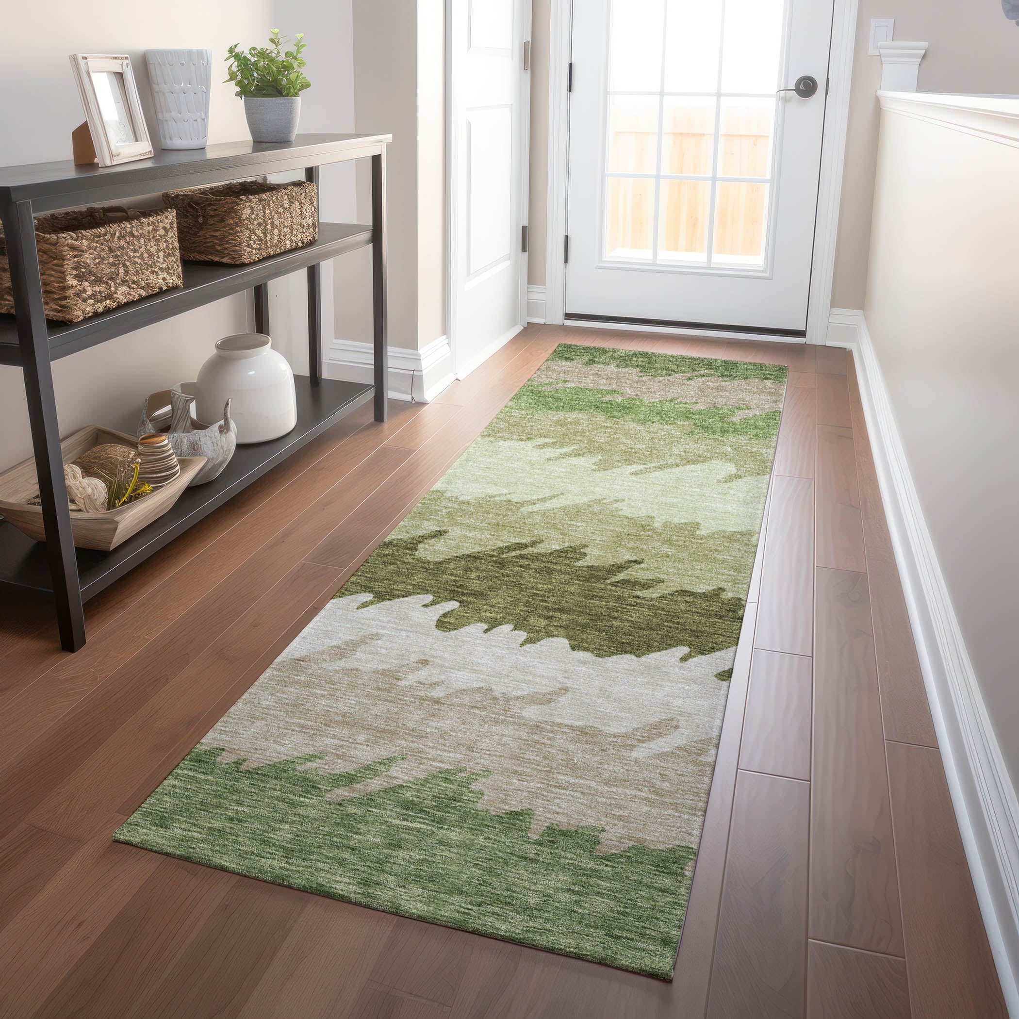 Tallinn Machine Washable Transitional Green Rug 2'3" x 7'6" #shape_Runner