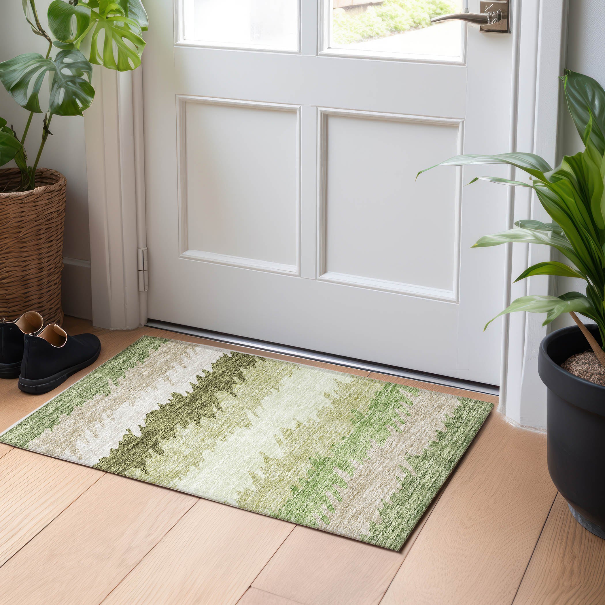 Tallinn Machine Washable Transitional Green Rug 1'8" x 2'6" #shape_Rectangle