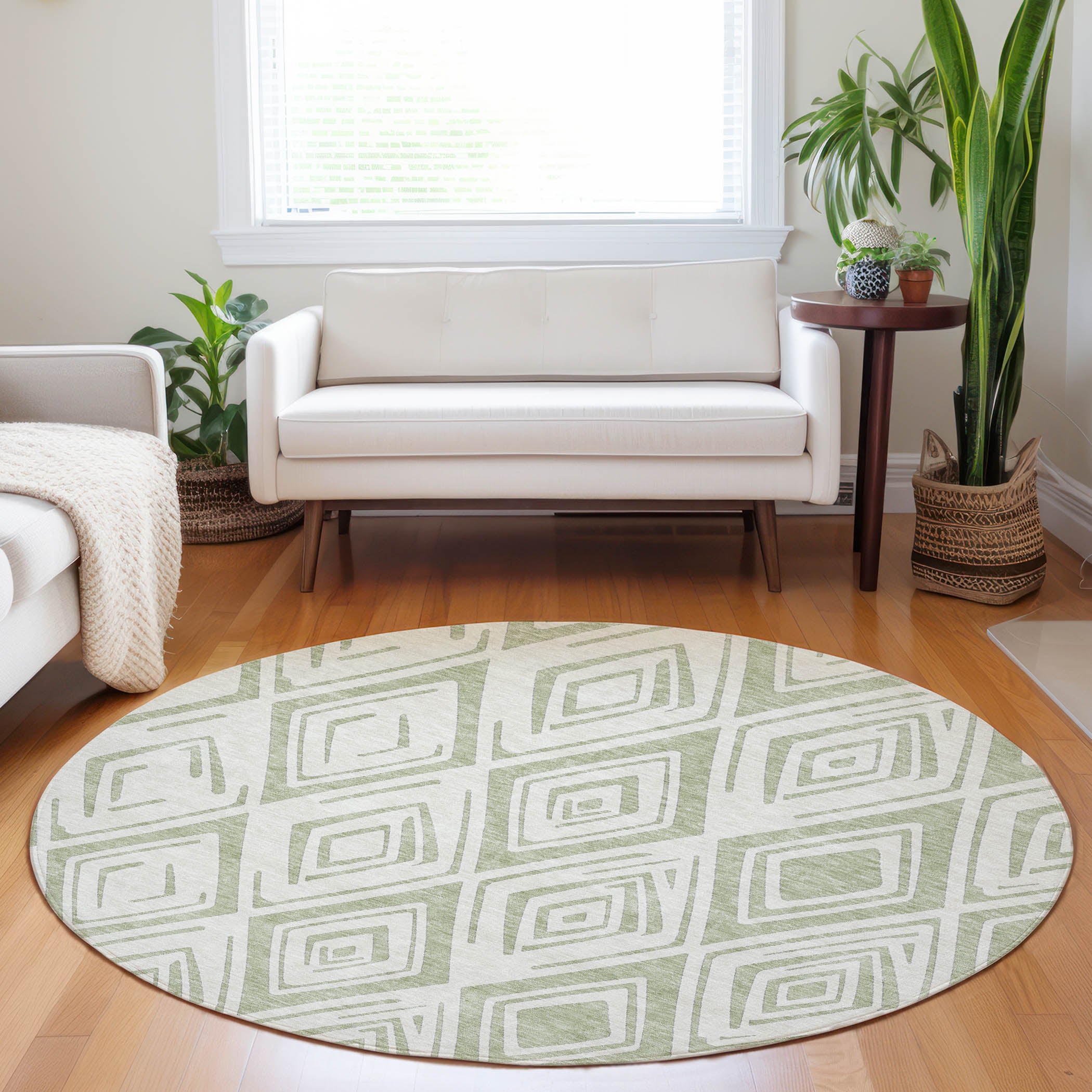 Salzburg Machine Washable Transitional Aloe Green Rug 8' x 8' #shape_Round