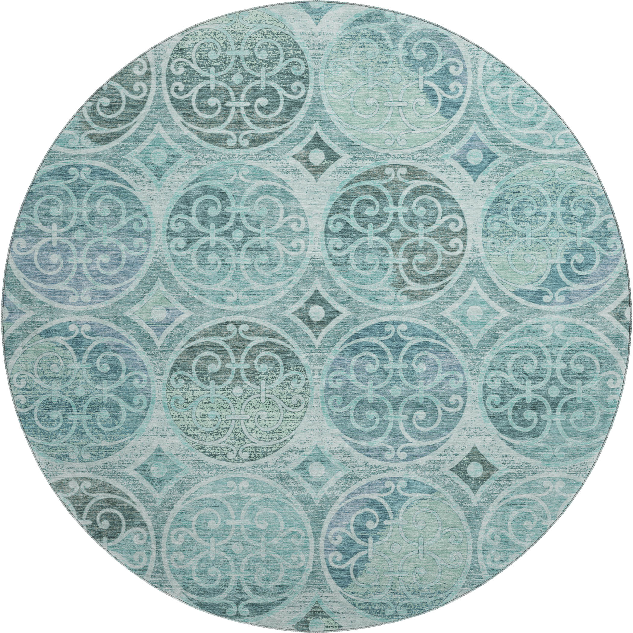 Marrakech Machine Washable Transitional Teal Rug 8' x 8' #shape_Round