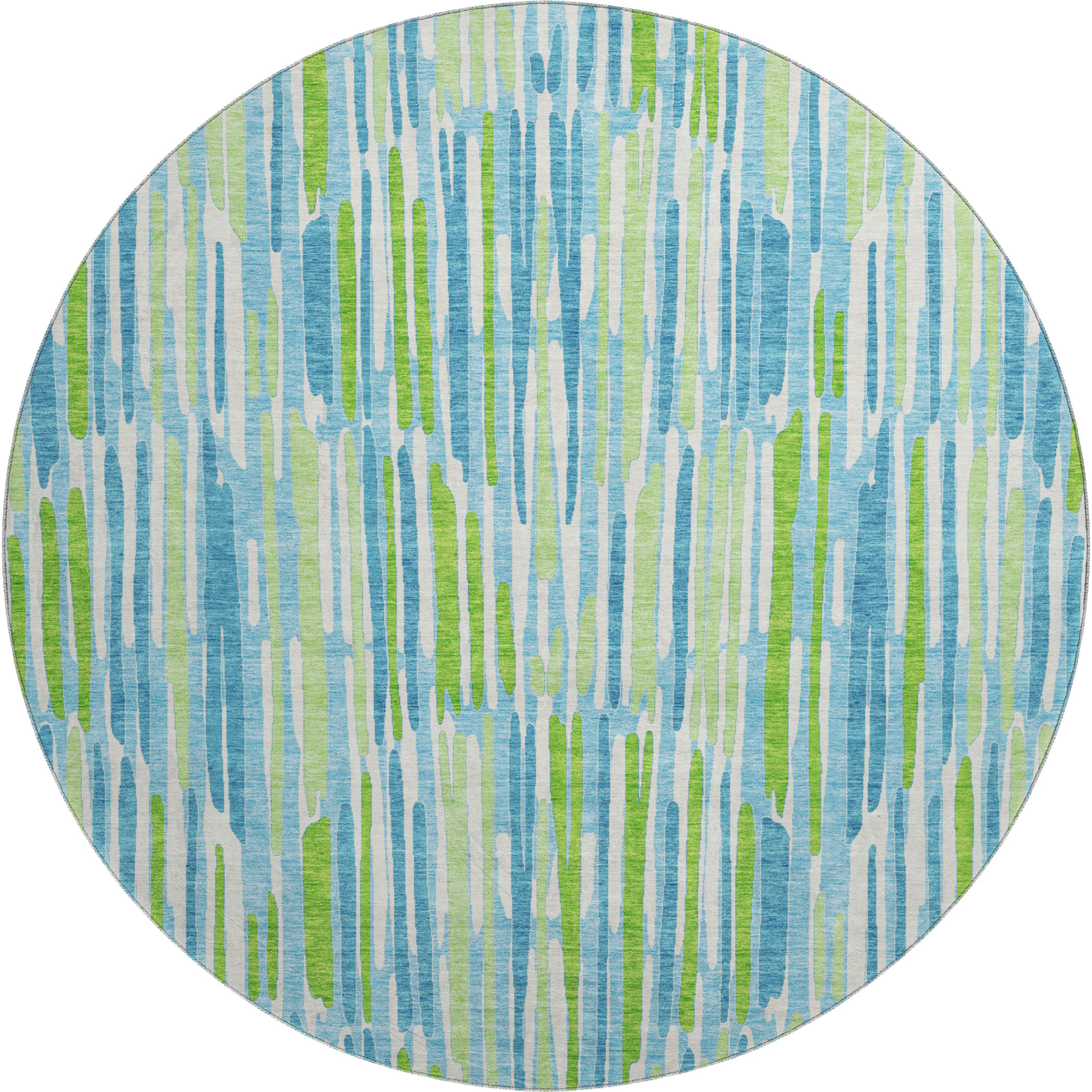 Cartagena Machine Washable Transitional Aqua Teal Rug 8' x 8' #shape_Round
