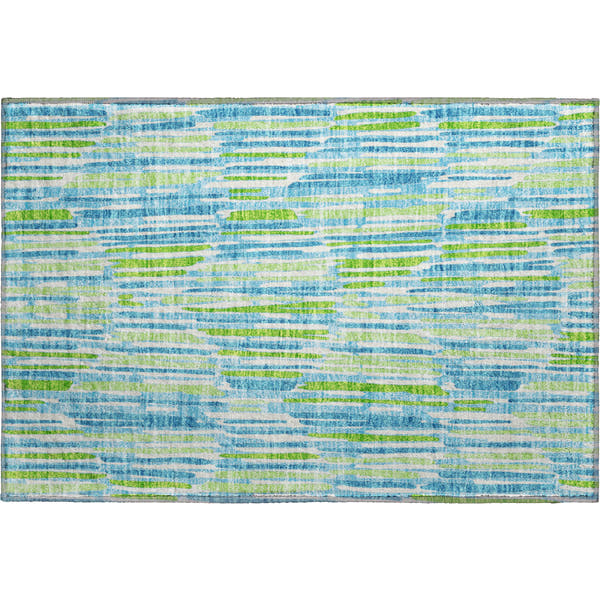 Cartagena Machine Washable Transitional Aqua Teal Rug 1'8" x 2'6"