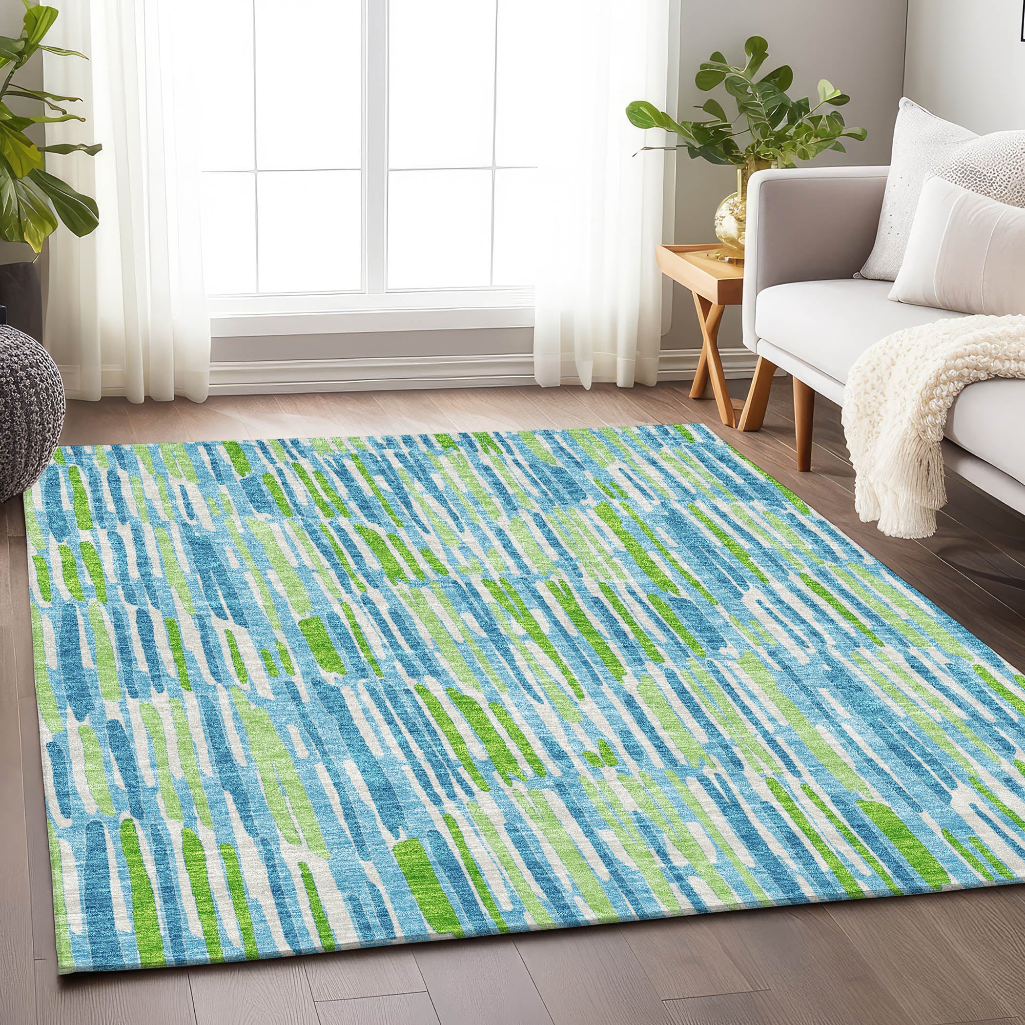 Cartagena Machine Washable Transitional Aqua Teal Rug 2'6" x 3'10" #shape_Rectangle