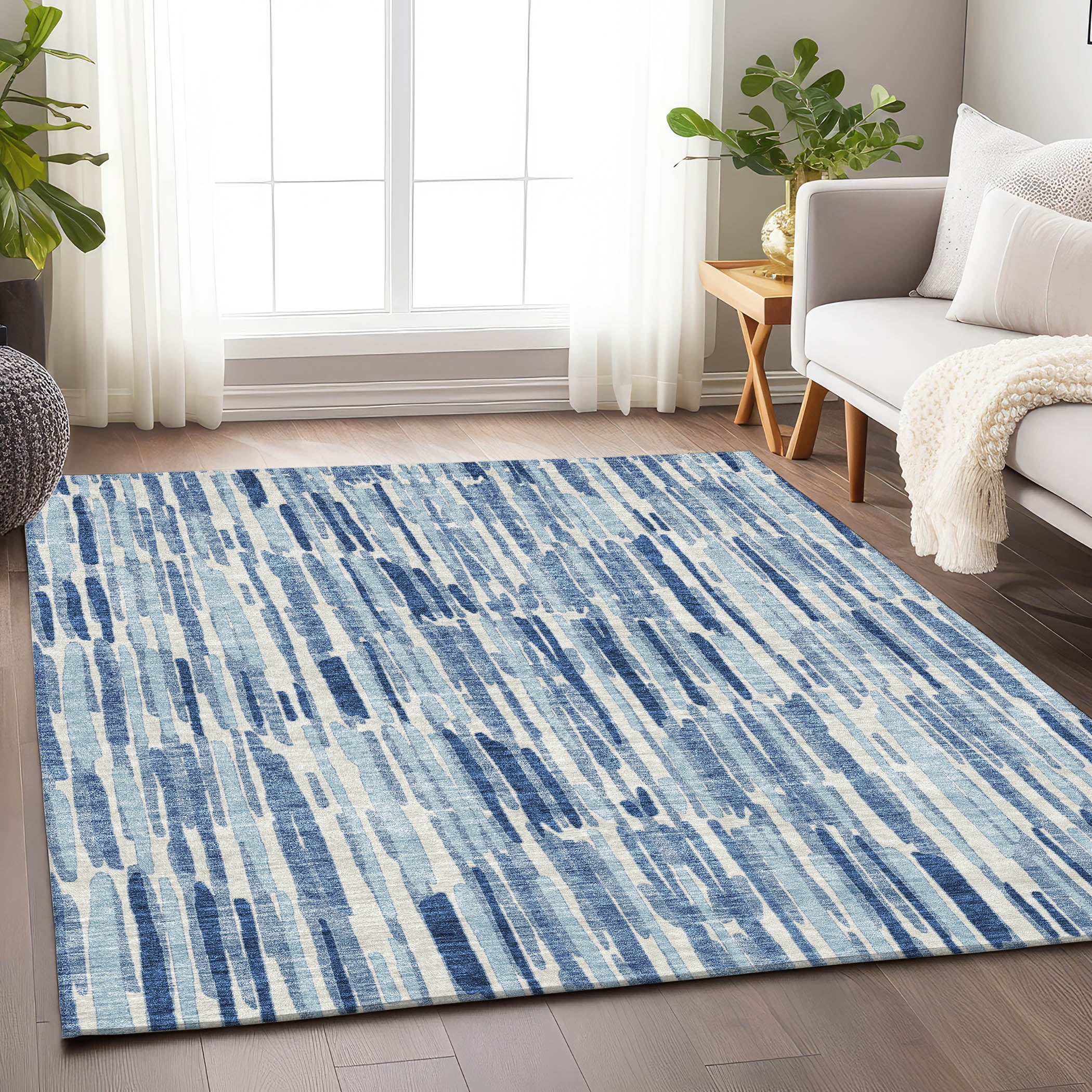 Cartagena Machine Washable Transitional Blue Rug 2'6" x 3'10" #shape_Rectangle