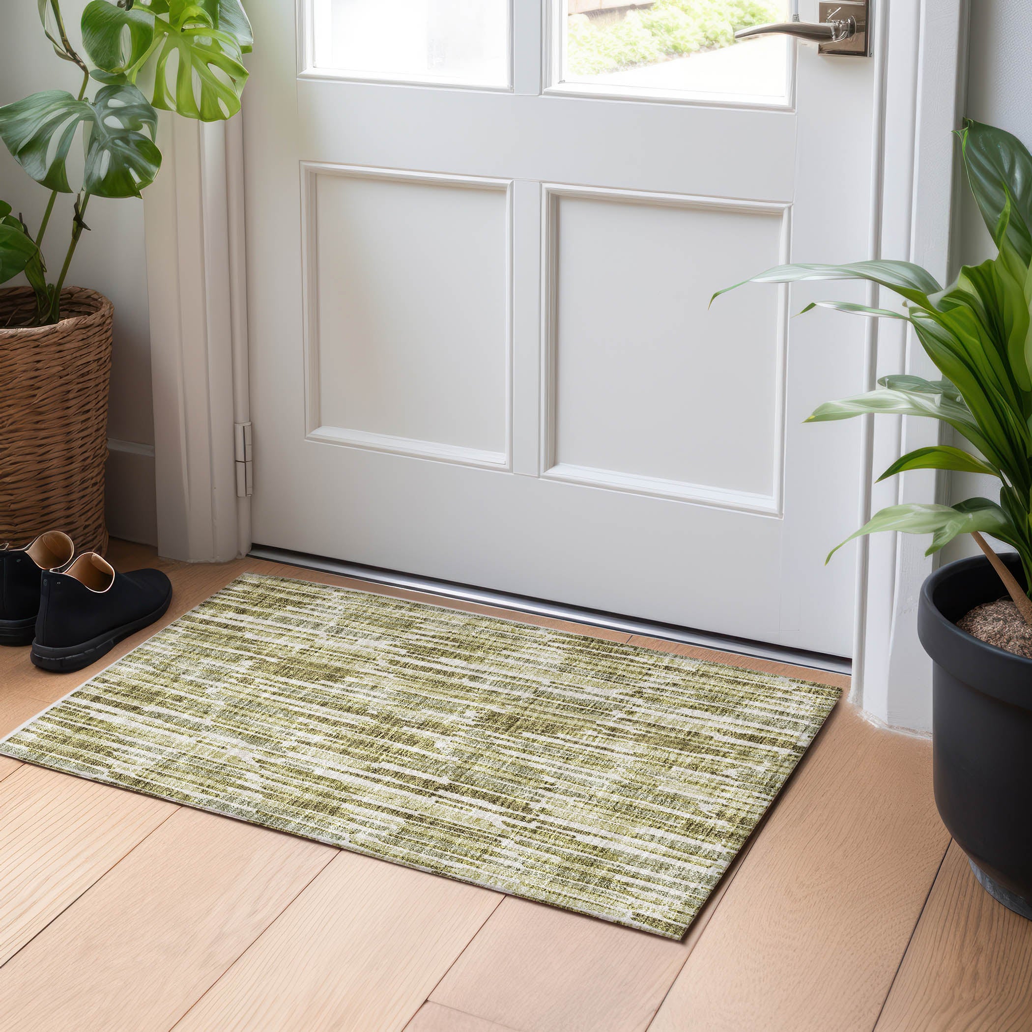 Cartagena Machine Washable Transitional Olive Green Rug 1'8" x 2'6" #shape_Rectangle