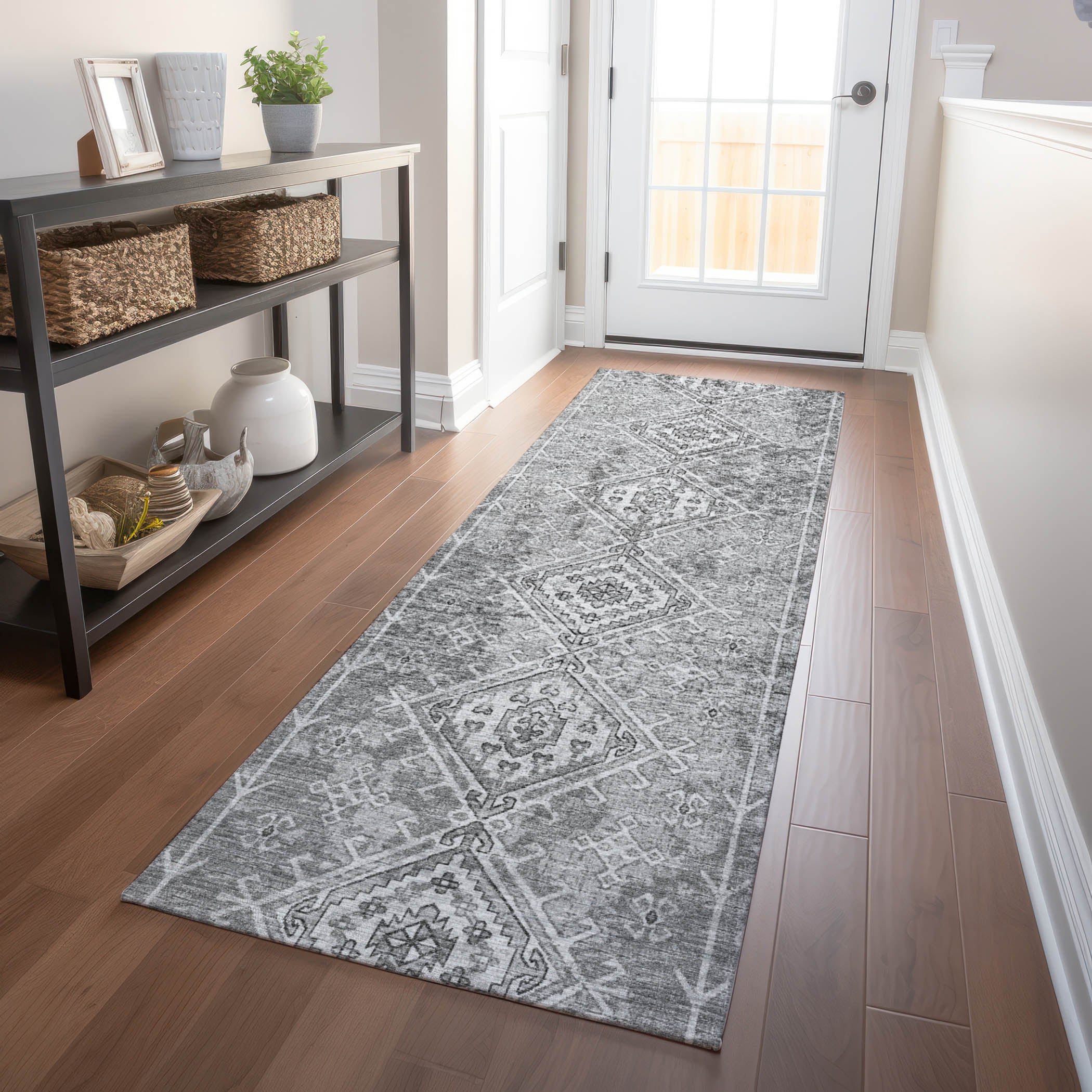 Zanzibar Machine Washable Transitional Ash Gray Rug 2'3" x 7'6" #shape_Runner