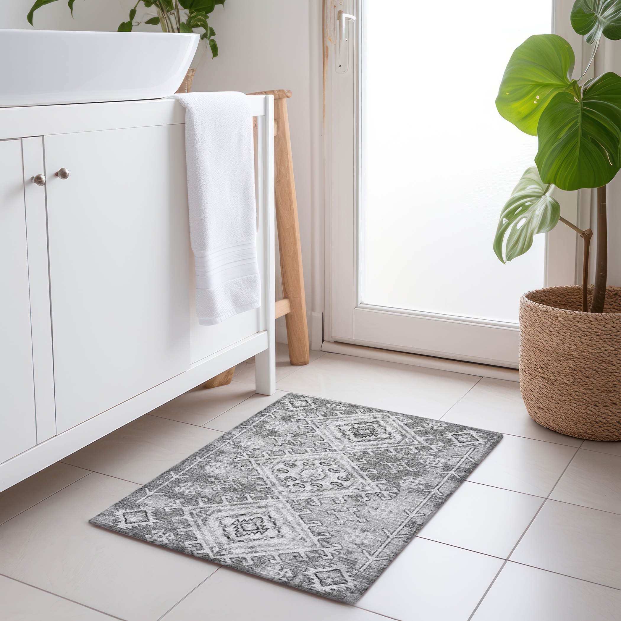 Zanzibar Machine Washable Transitional Ash Gray Rug 1'8" x 2'6" #shape_Rectangle