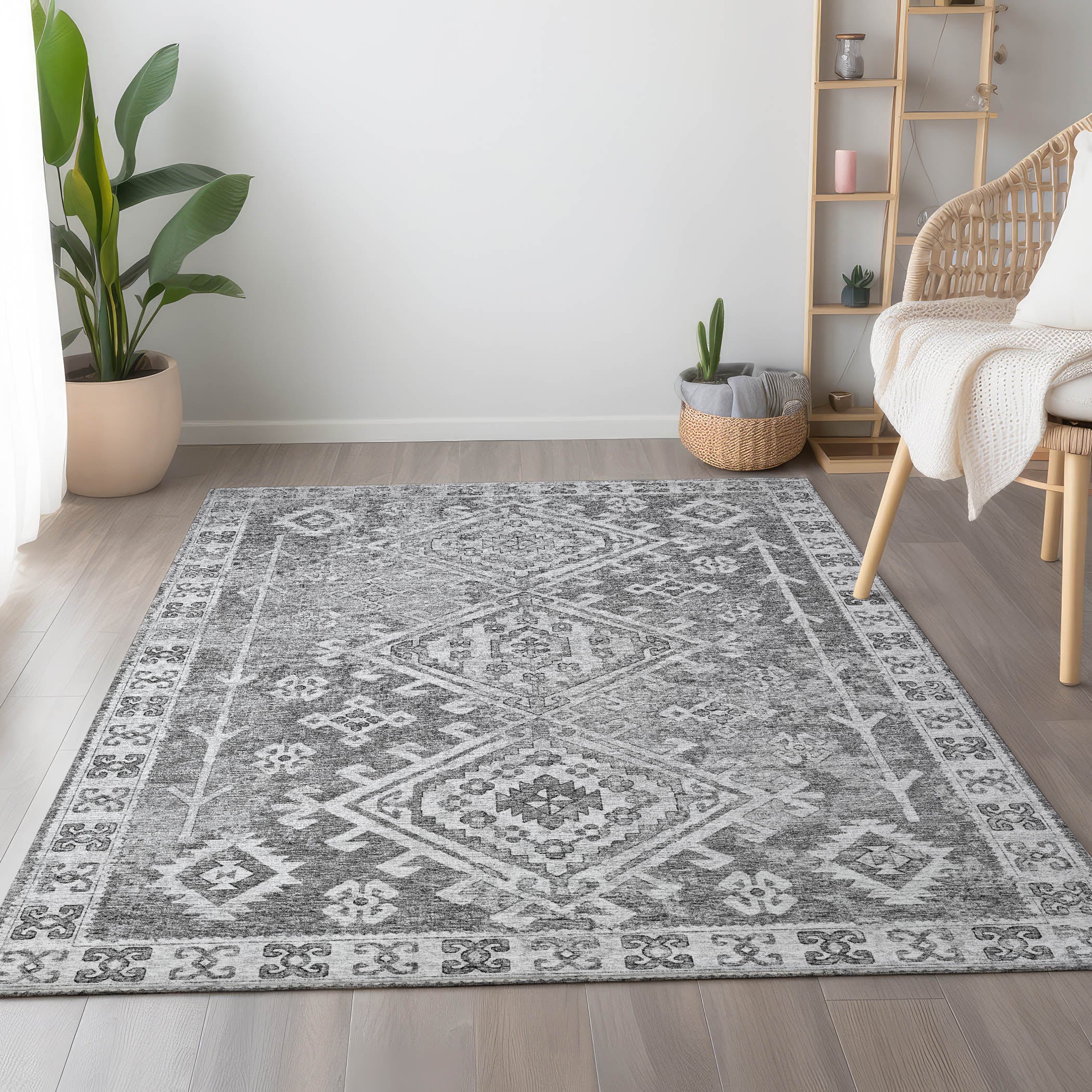 Zanzibar Machine Washable Transitional Ash Gray Rug 2'6" x 3'10" #shape_Rectangle