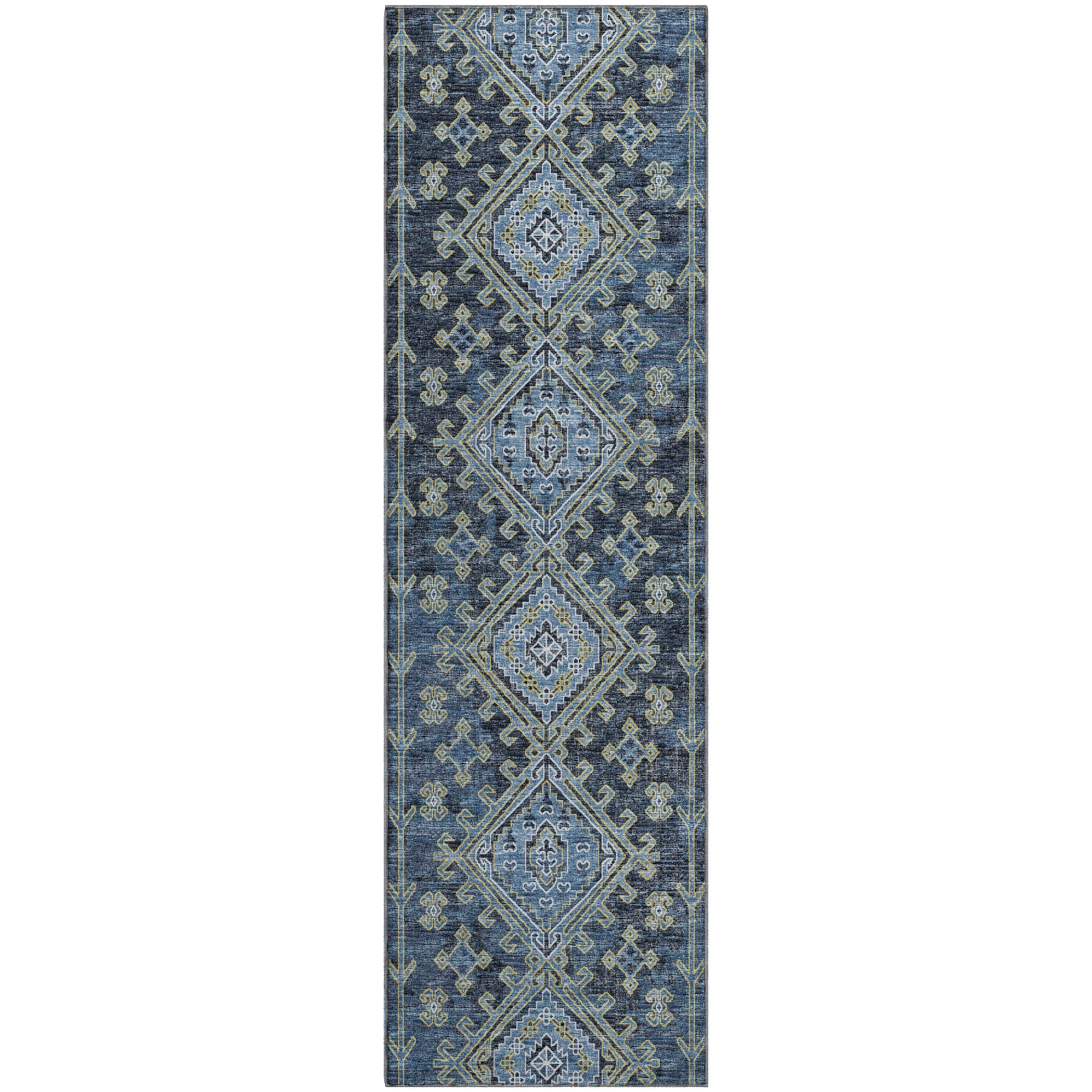 Zanzibar Machine Washable Transitional Blue Rug 2'3" x 7'6" #shape_Runner