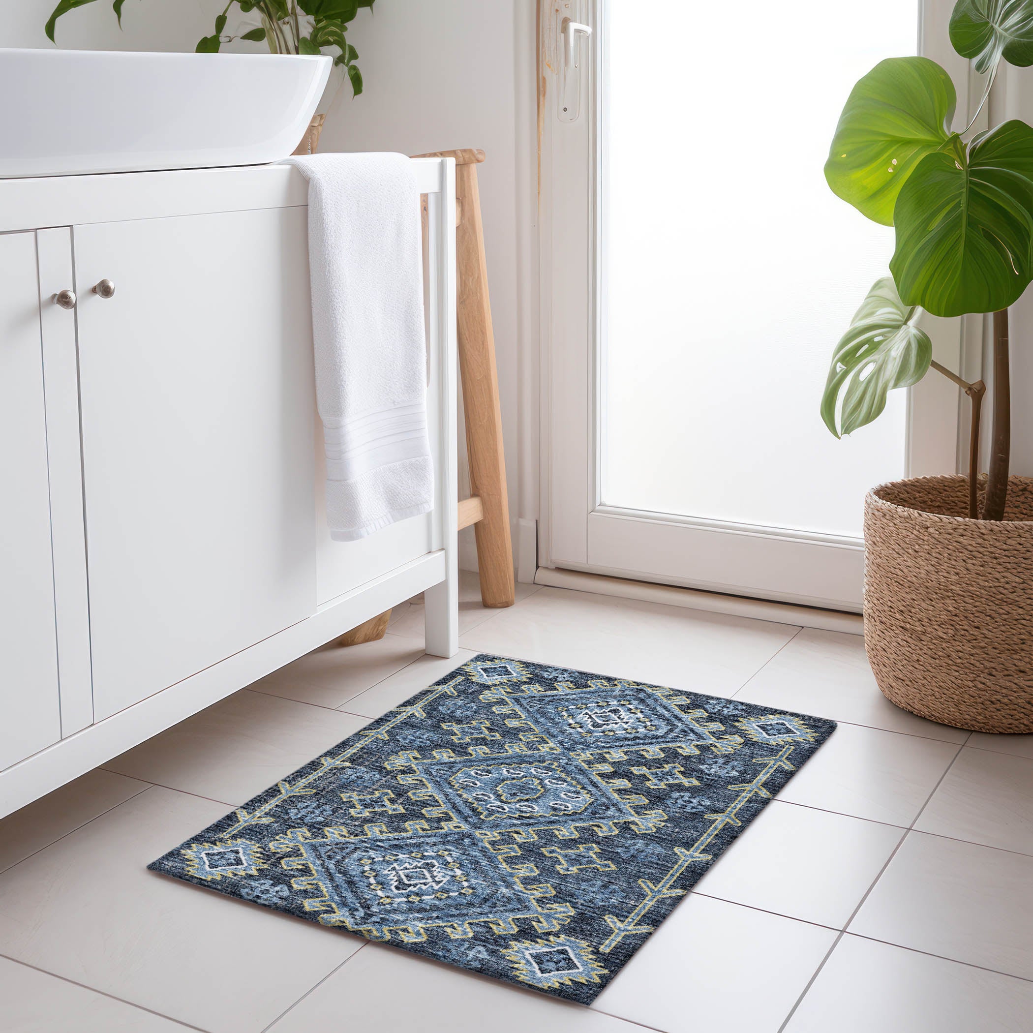 Zanzibar Machine Washable Transitional Blue Rug 1'8" x 2'6" #shape_Rectangle