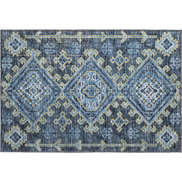 Zanzibar Machine Washable Transitional Blue Rug 1'8" x 2'6"