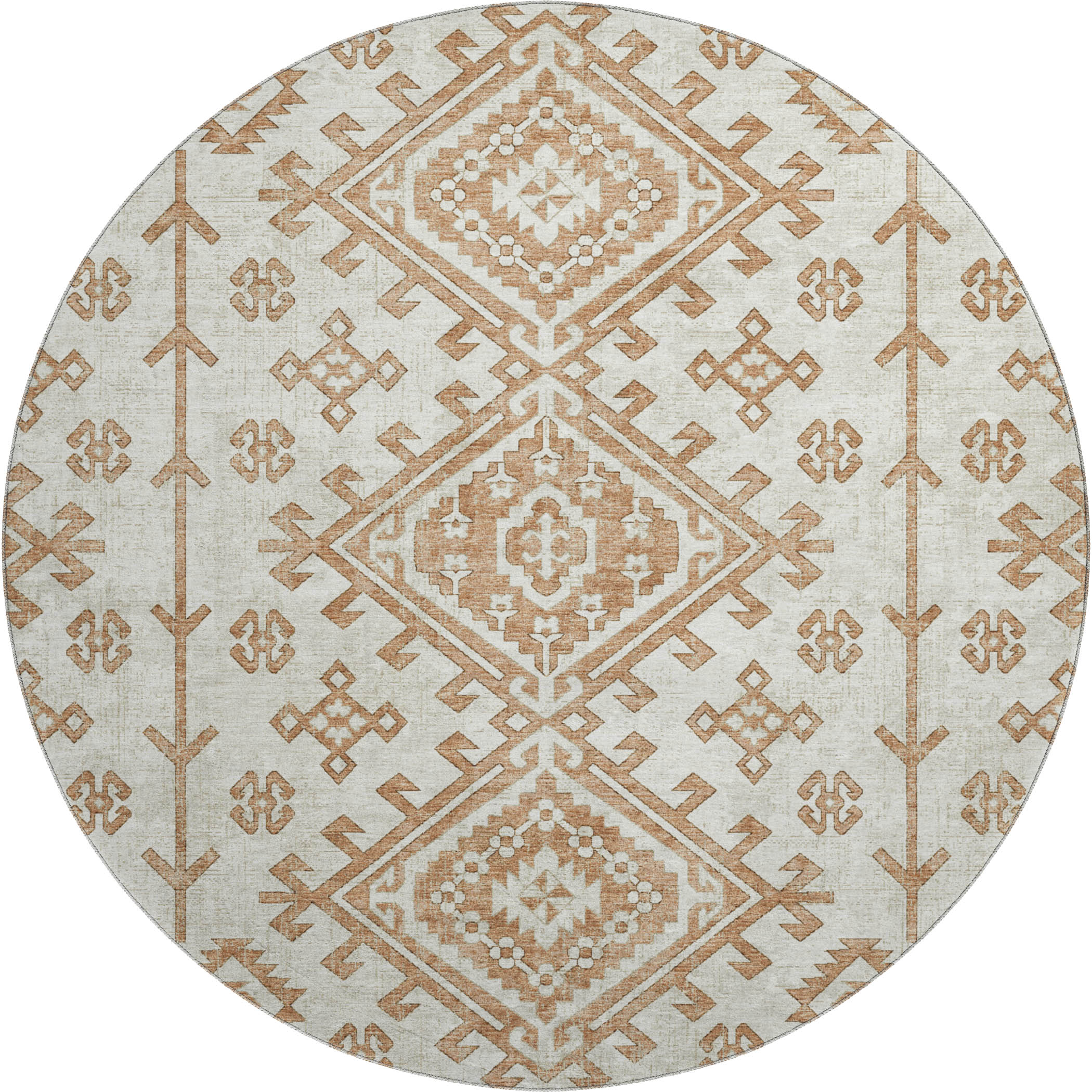 Zanzibar Machine Washable Transitional Canyon Orange Rug 8' x 8' #shape_Round