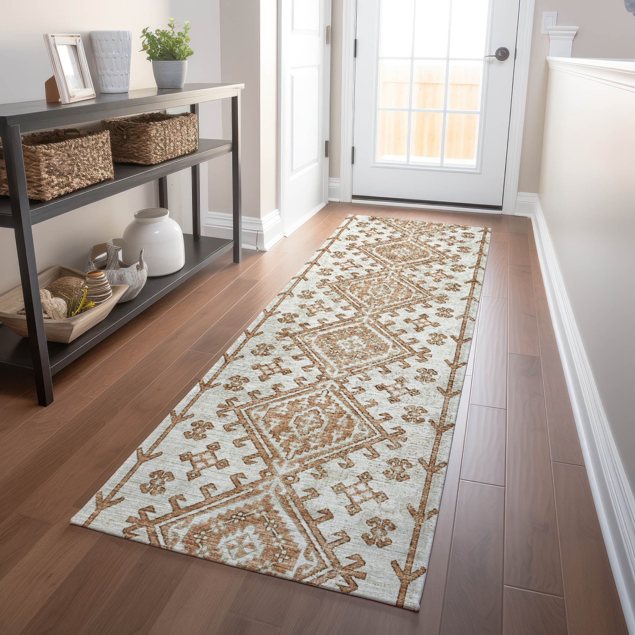 Zanzibar Machine Washable Transitional Canyon Orange Rug 2'3" x 7'6" #shape_Runner