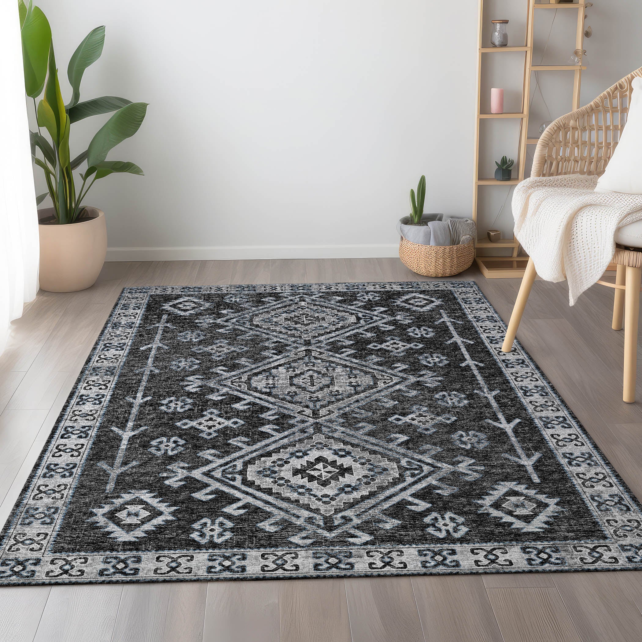Zanzibar Machine Washable Transitional Shadow Gray Rug 2'6" x 3'10" #shape_Rectangle