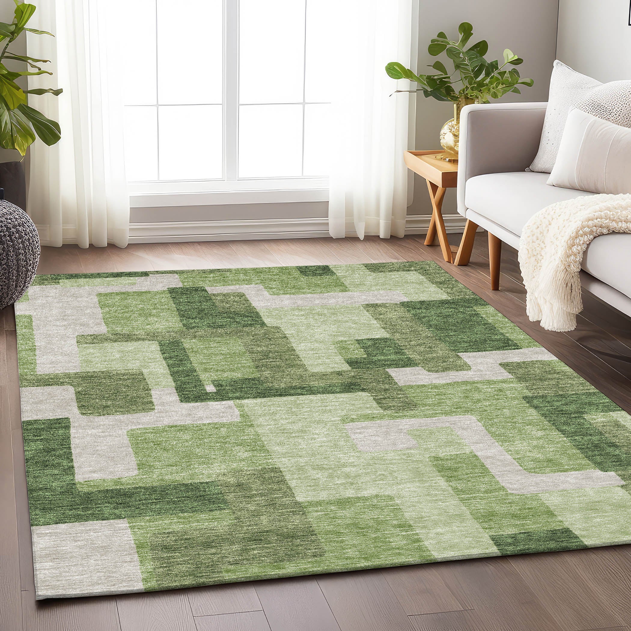 Marrakech Machine Washable Transitional Green Rug 2'6" x 3'10" #shape_Rectangle