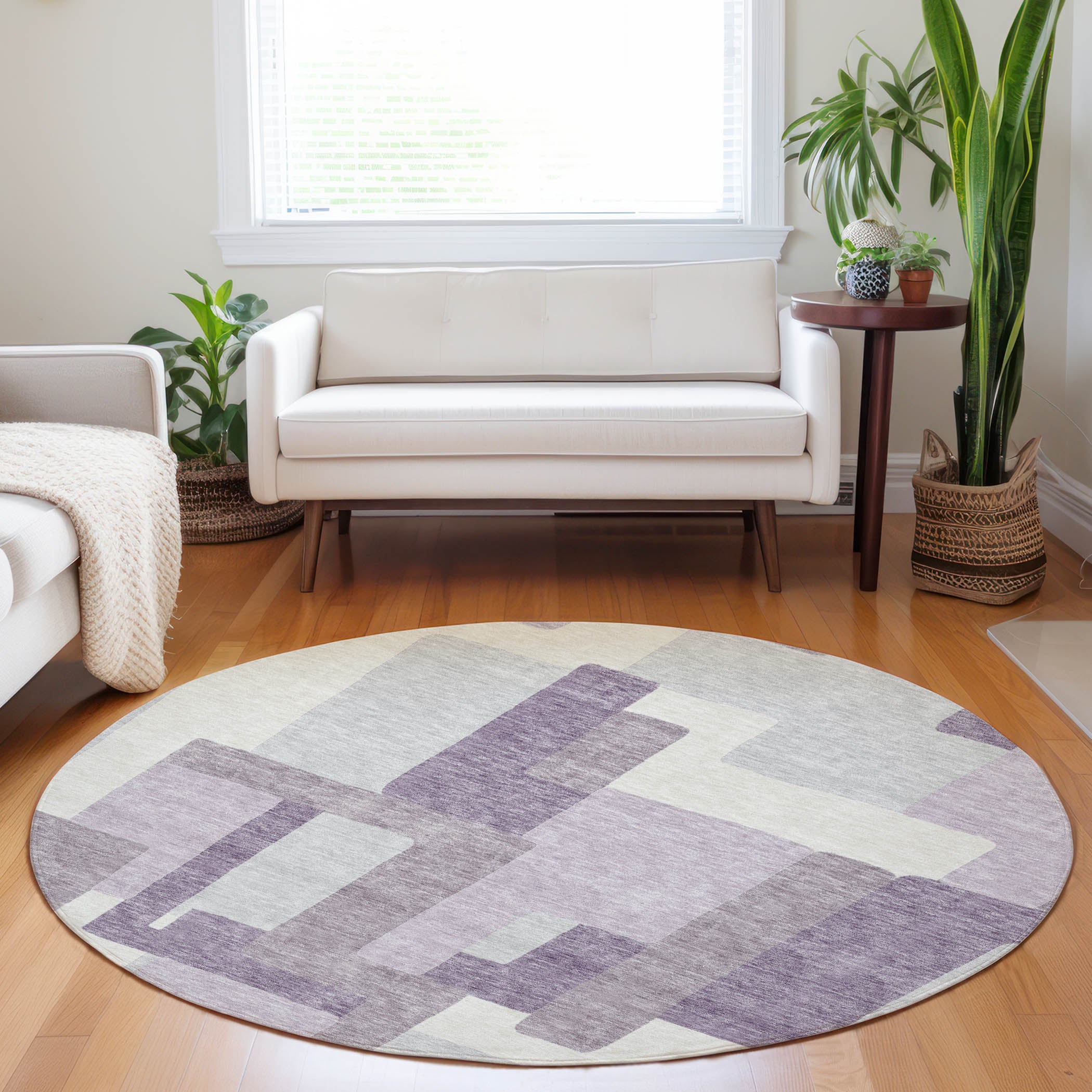 Marrakech Machine Washable Transitional Lavender Purple Rug 8' x 8' #shape_Round