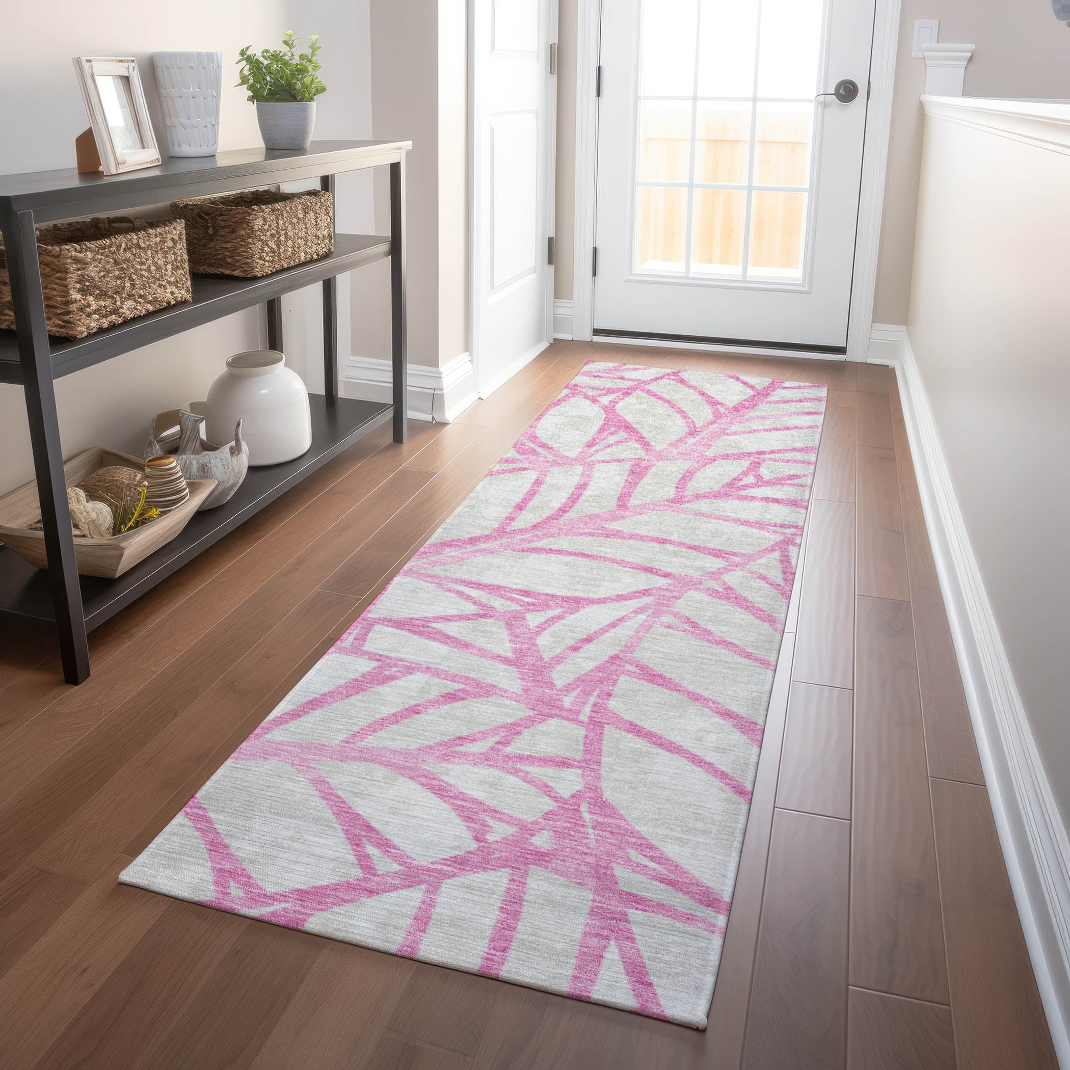 Ghent Machine Washable Transitional Pink Rug 2'3" x 7'6" #shape_Runner