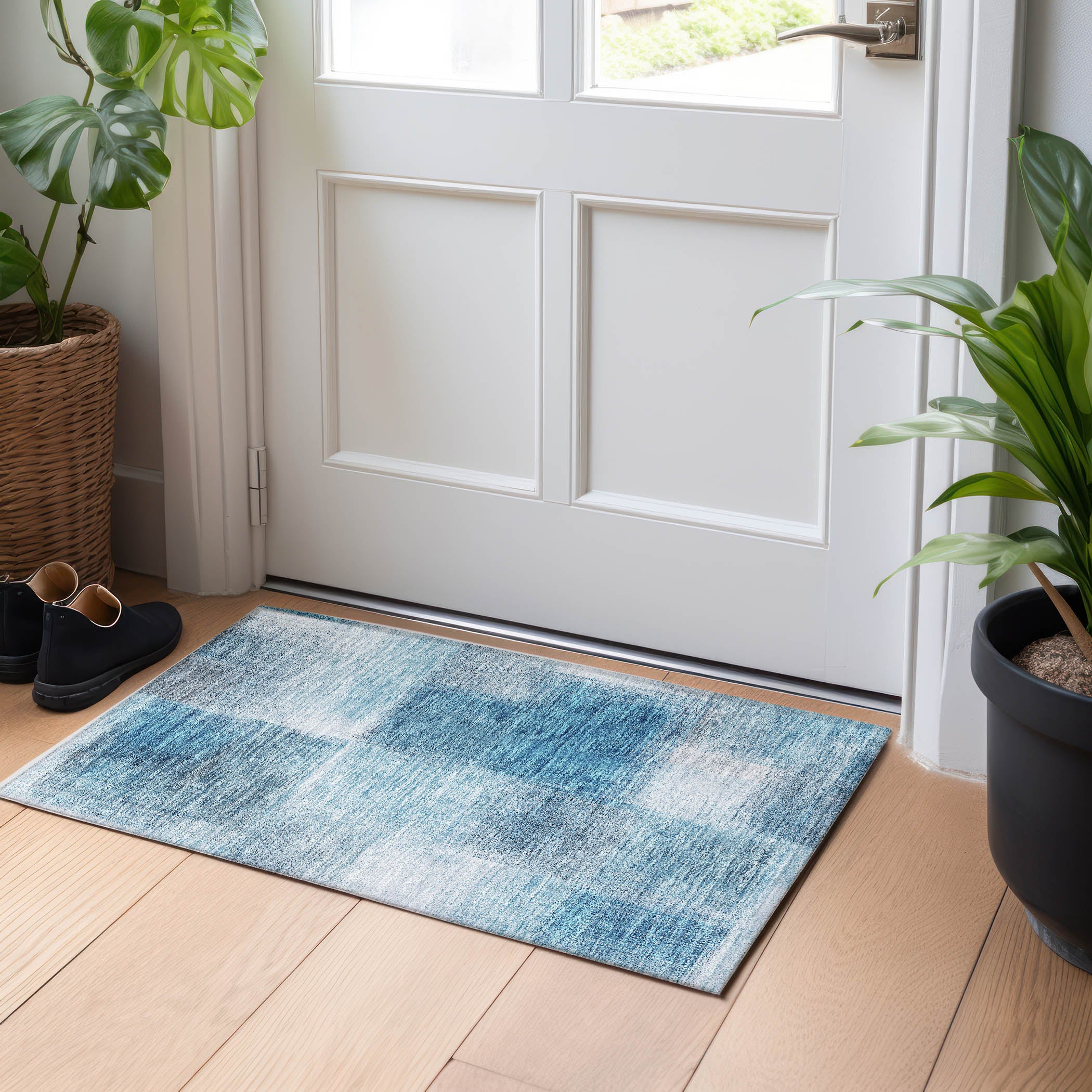 Lisbon Machine Washable Transitional Denim Blue Rug 1'8" x 2'6" #shape_Rectangle