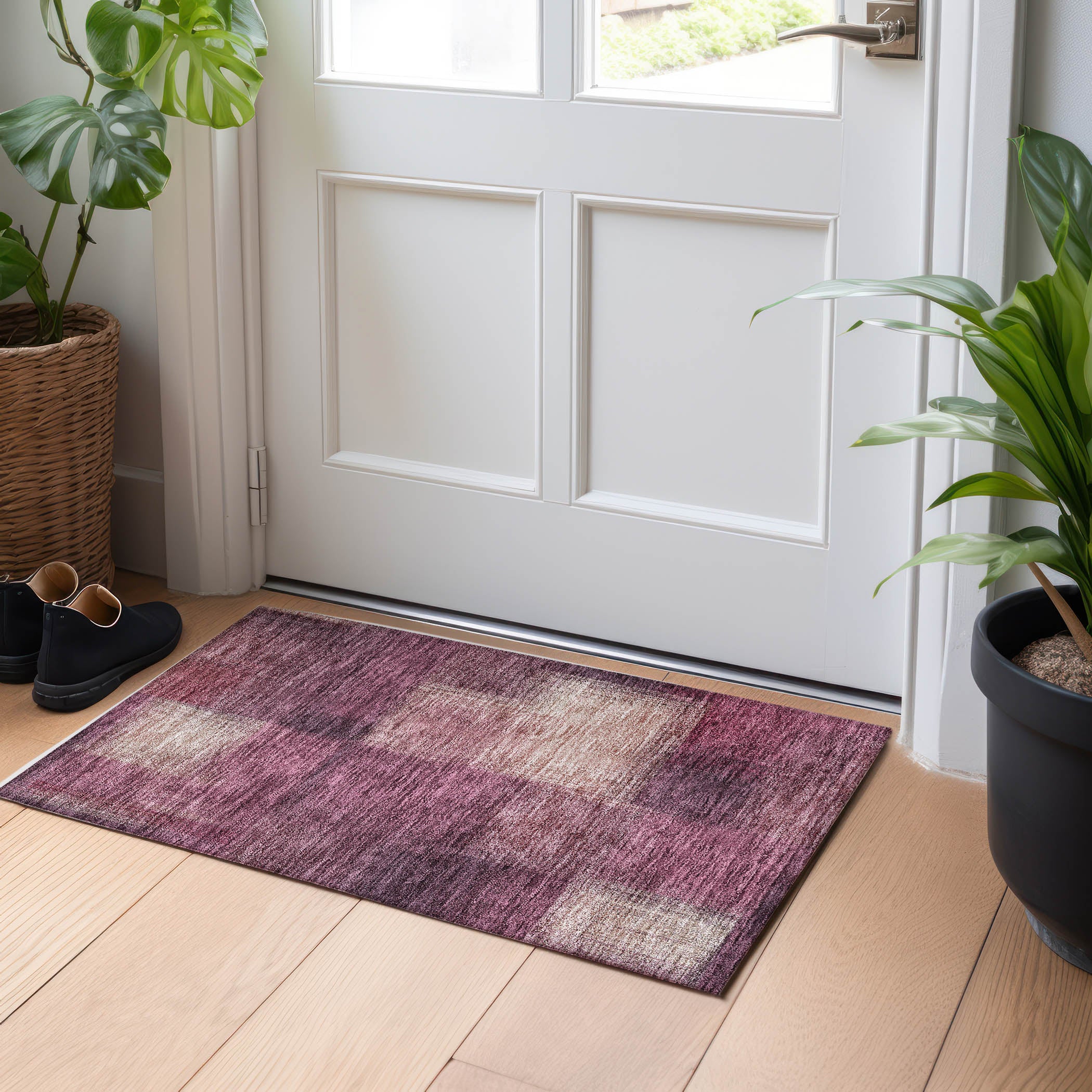 Lisbon Machine Washable Transitional Plum Purple Rug 1'8" x 2'6" #shape_Rectangle