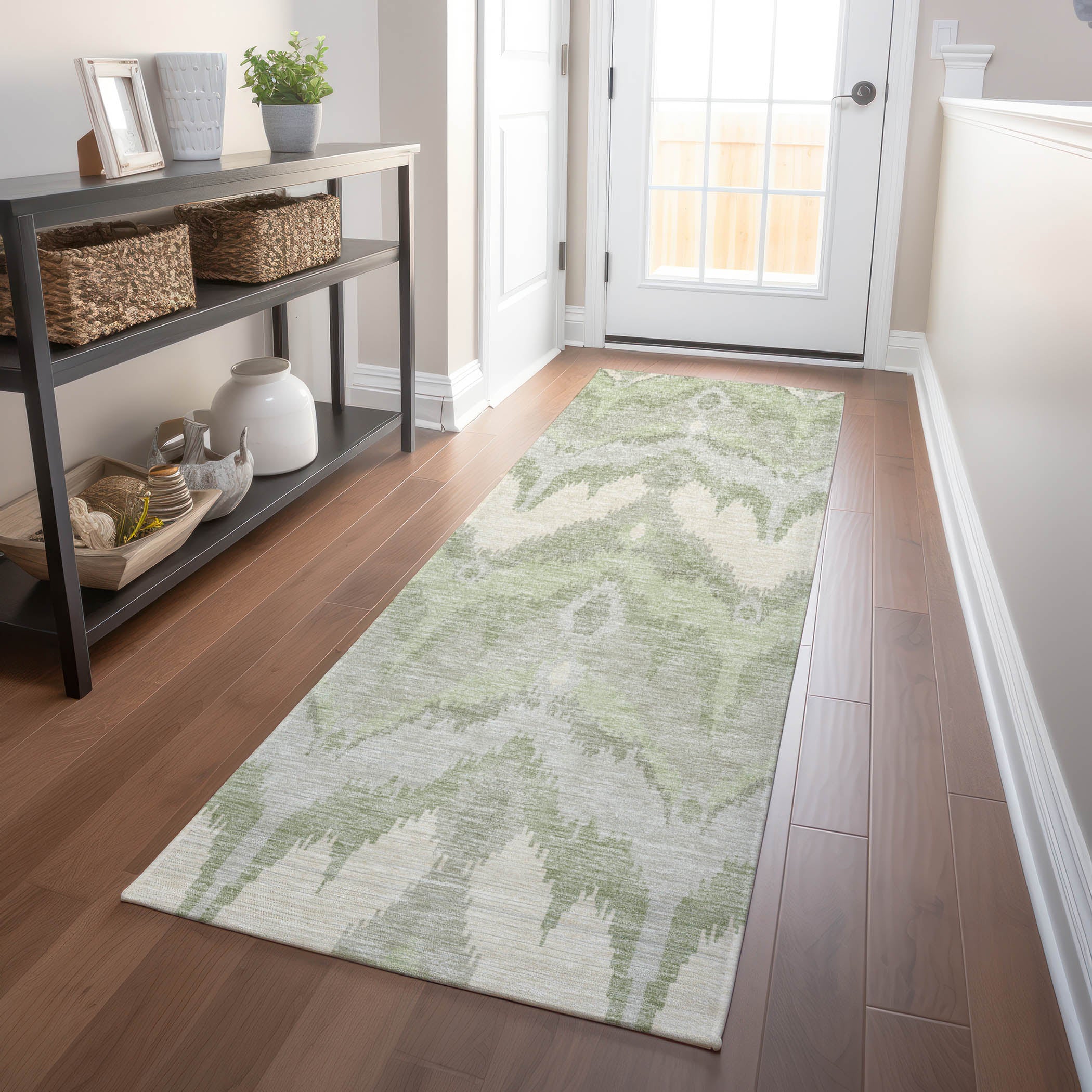 Havana Machine Washable Transitional Aloe Green Rug 2'3" x 7'6" #shape_Runner