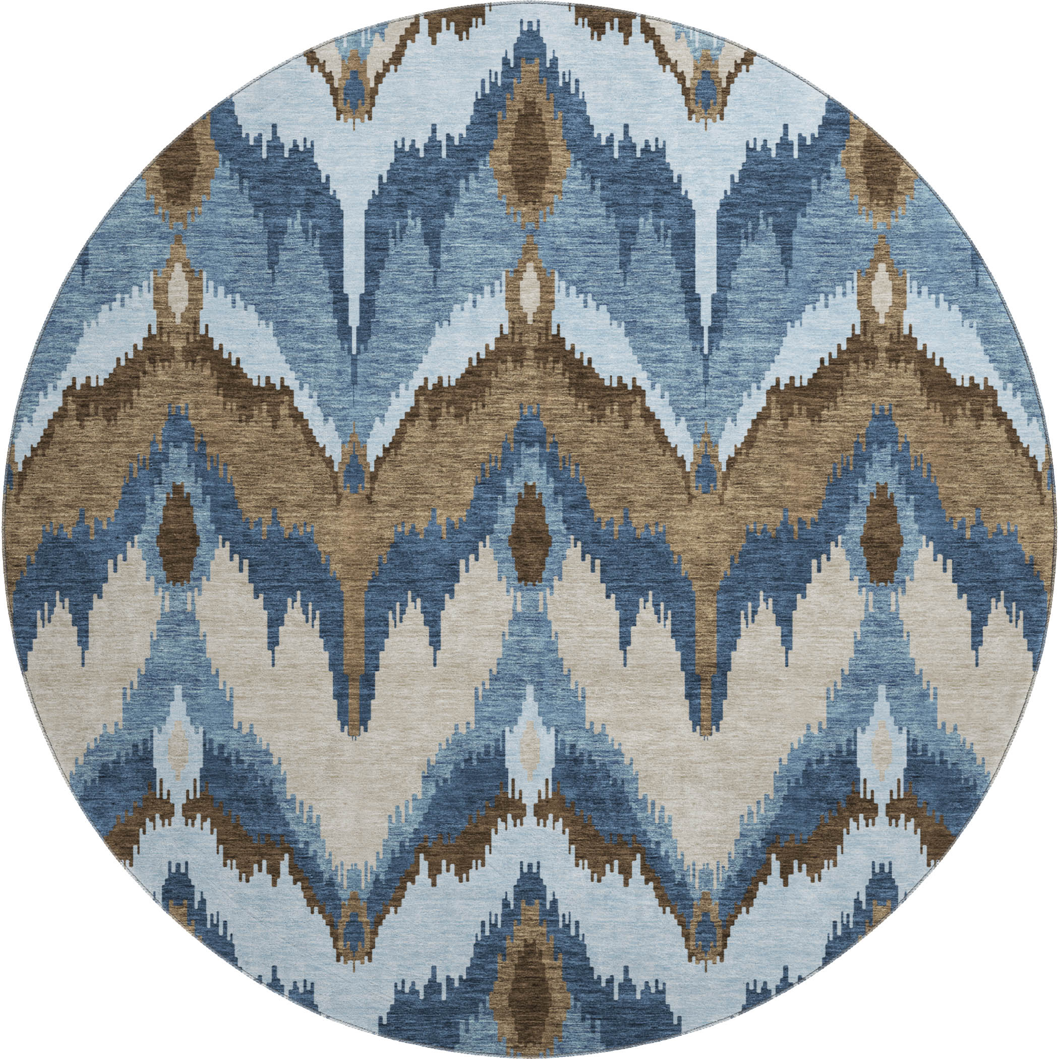 Havana Machine Washable Transitional Blue Rug 8' x 8' #shape_Round