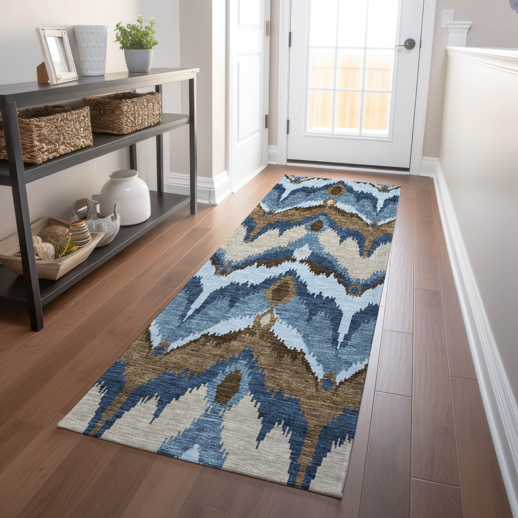 Havana Machine Washable Transitional Blue Rug 2'3" x 7'6" #shape_Runner