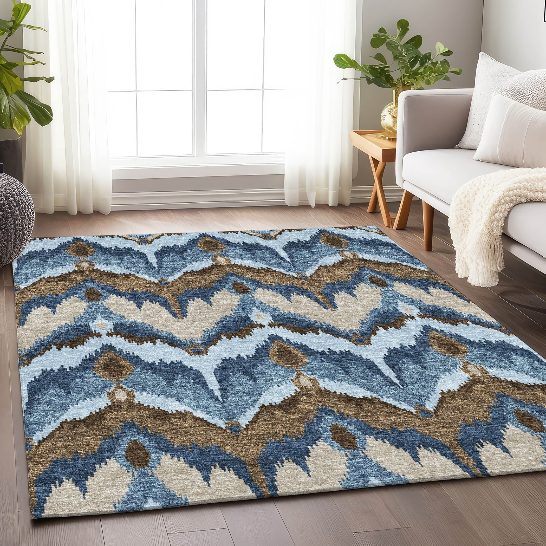 Havana Machine Washable Transitional Blue Rug 2'6" x 3'10" #shape_Rectangle