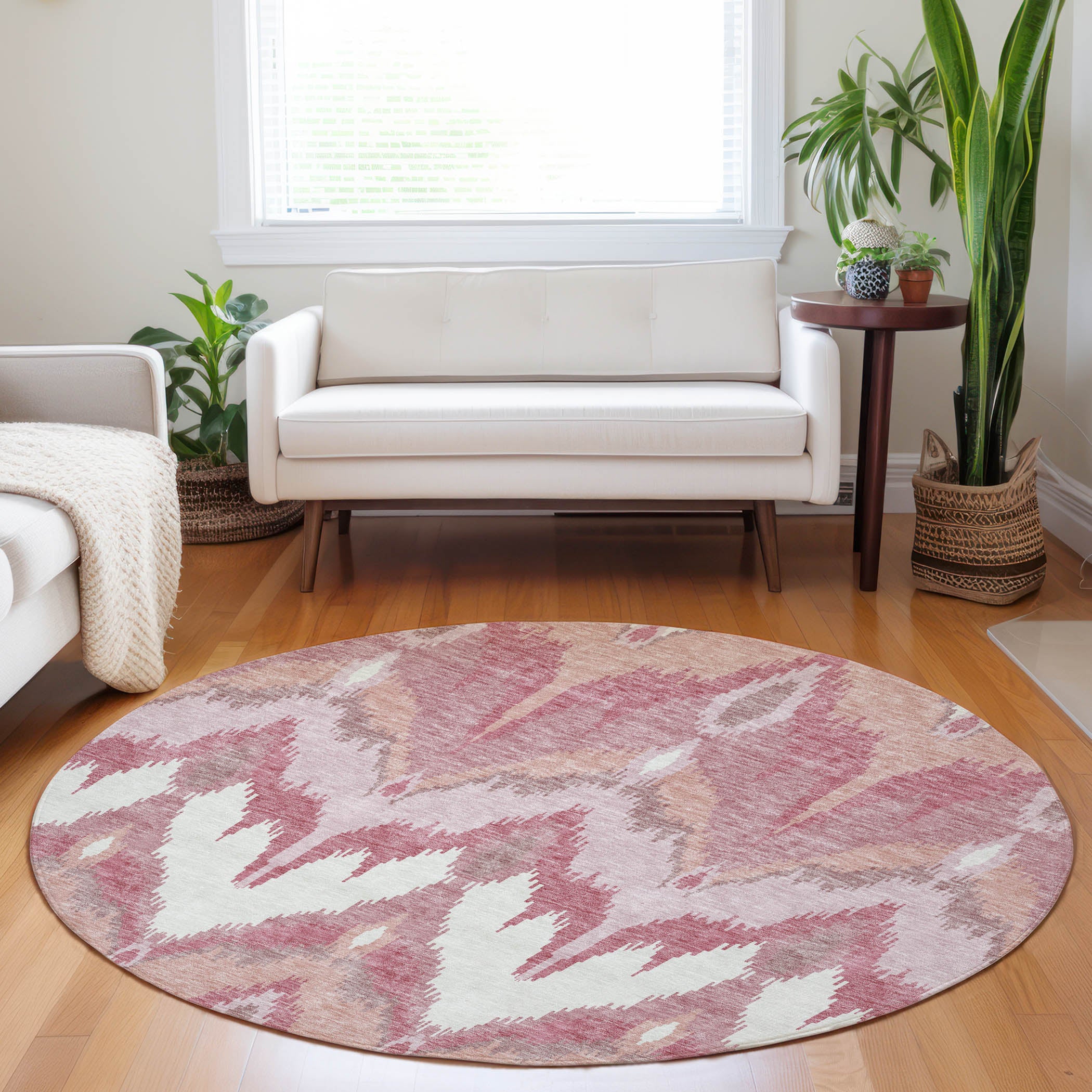 Havana Machine Washable Transitional Blush Pink Rug 8' x 8' #shape_Round
