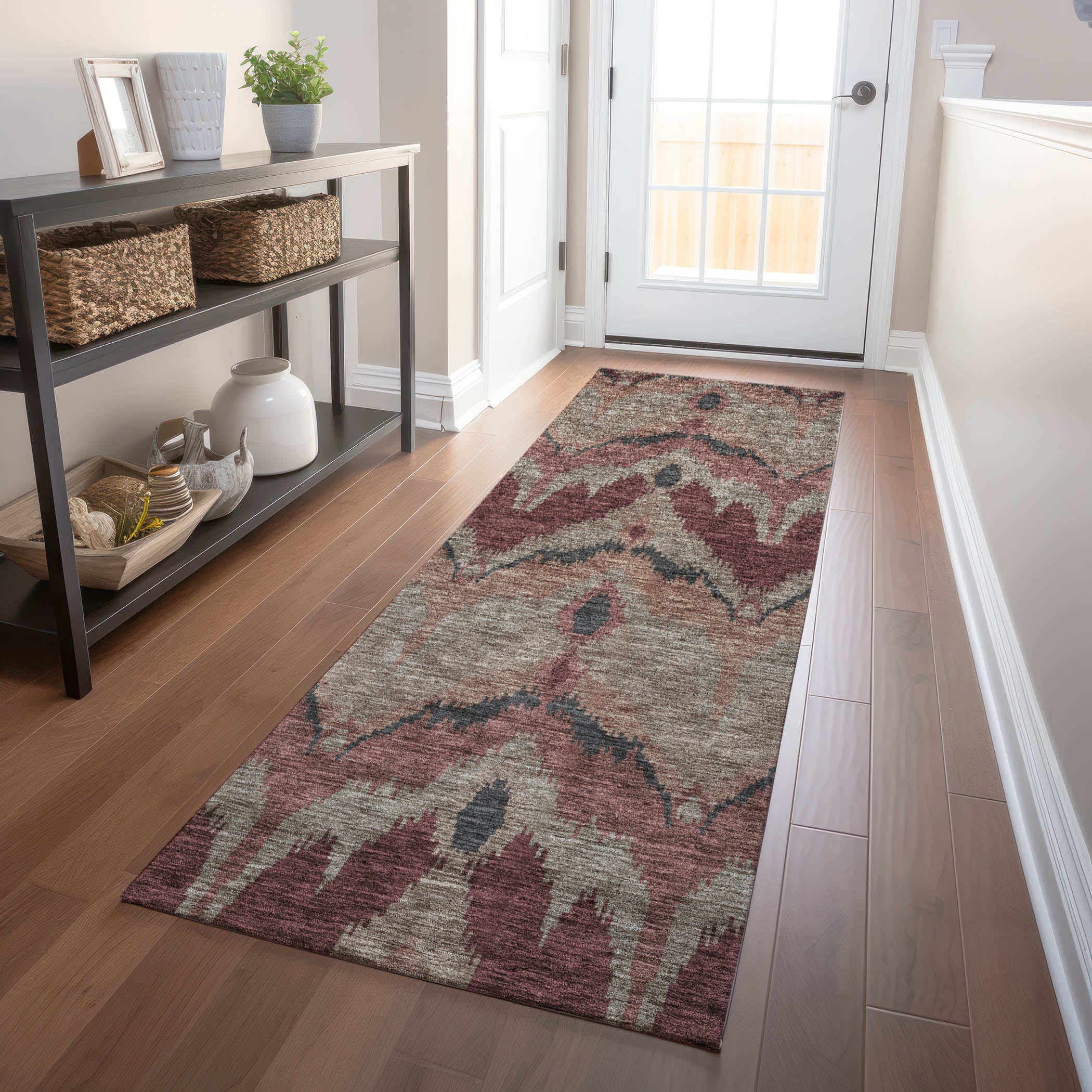 Havana Machine Washable Transitional Burgundy Red Rug 2'3" x 7'6" #shape_Runner