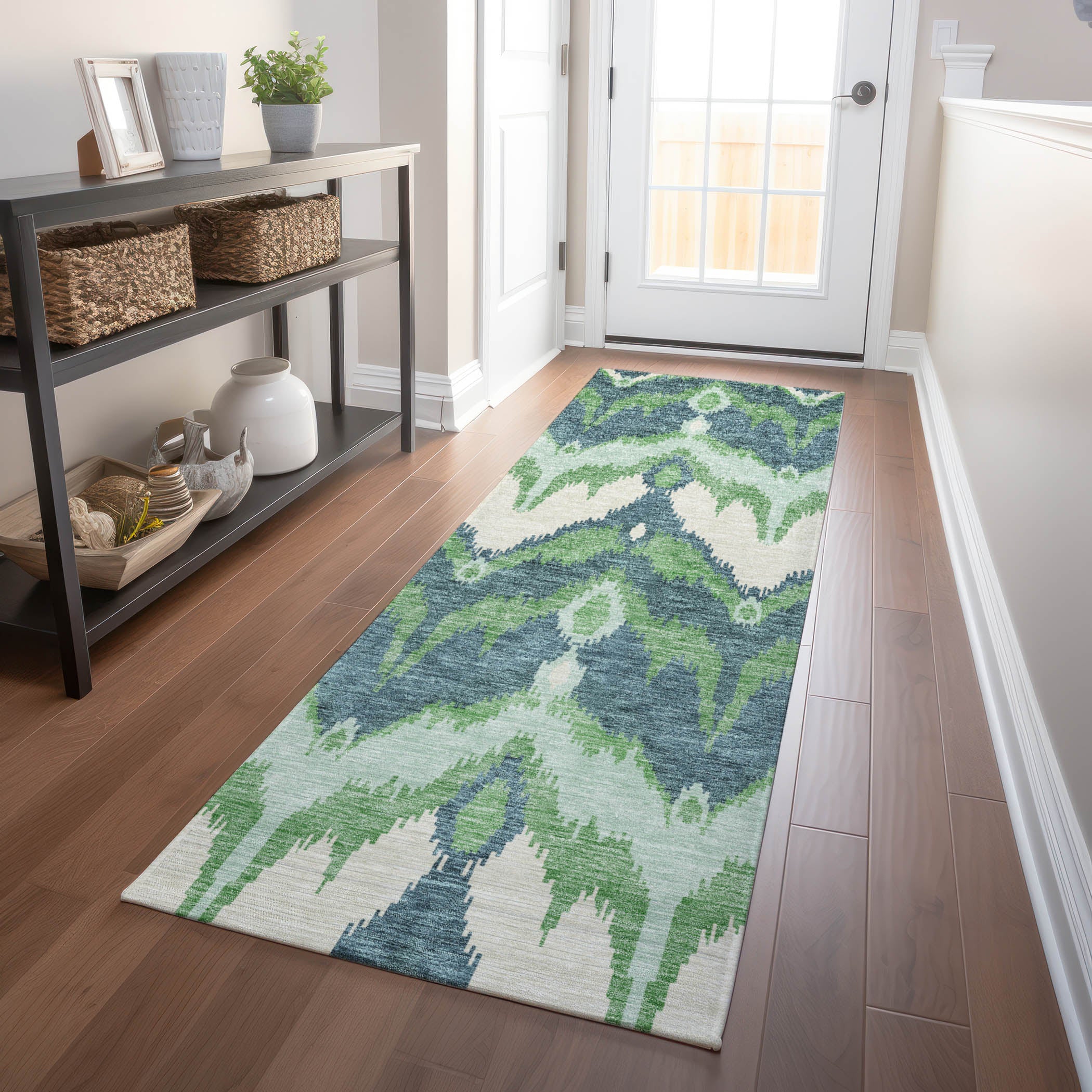 Havana Machine Washable Transitional Green Rug 2'3" x 7'6" #shape_Runner