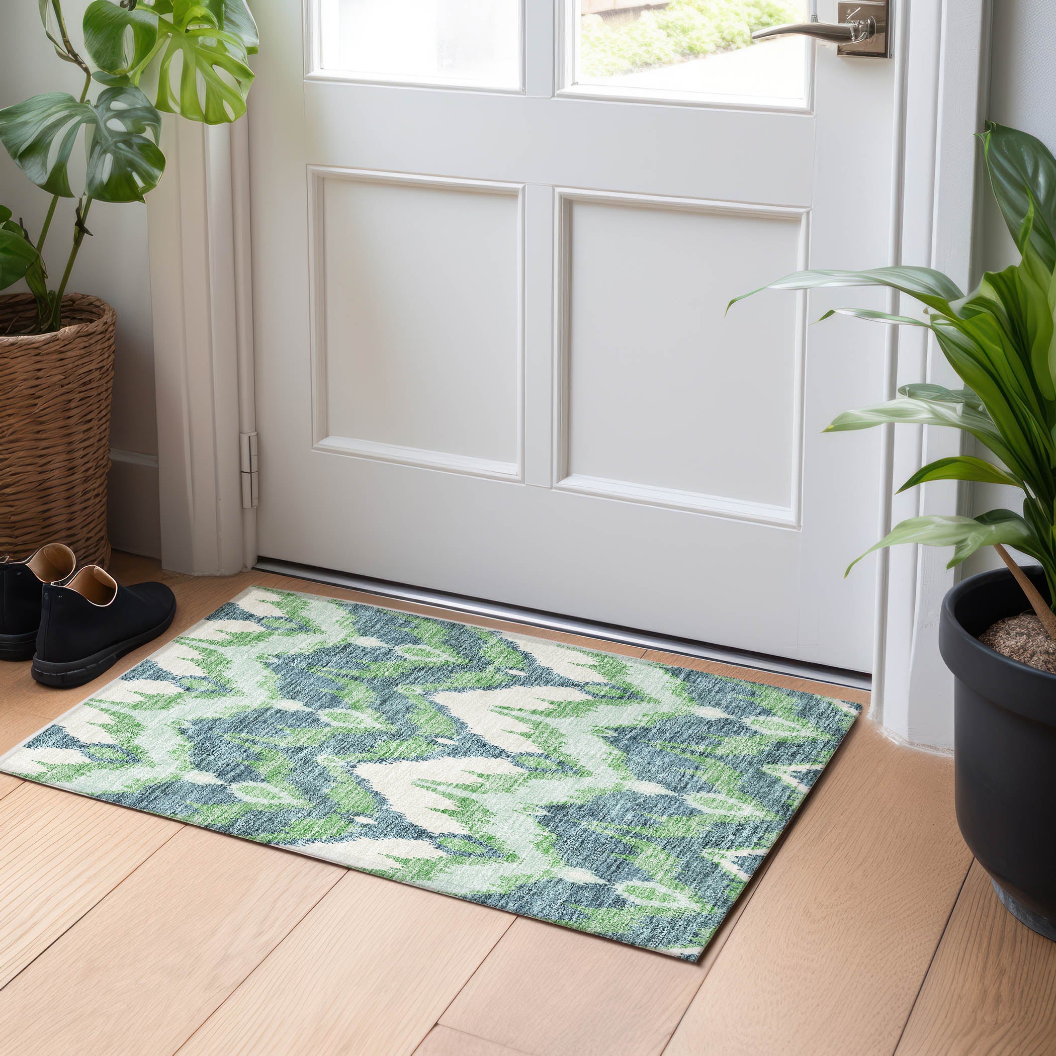 Havana Machine Washable Transitional Green Rug 1'8" x 2'6" #shape_Rectangle