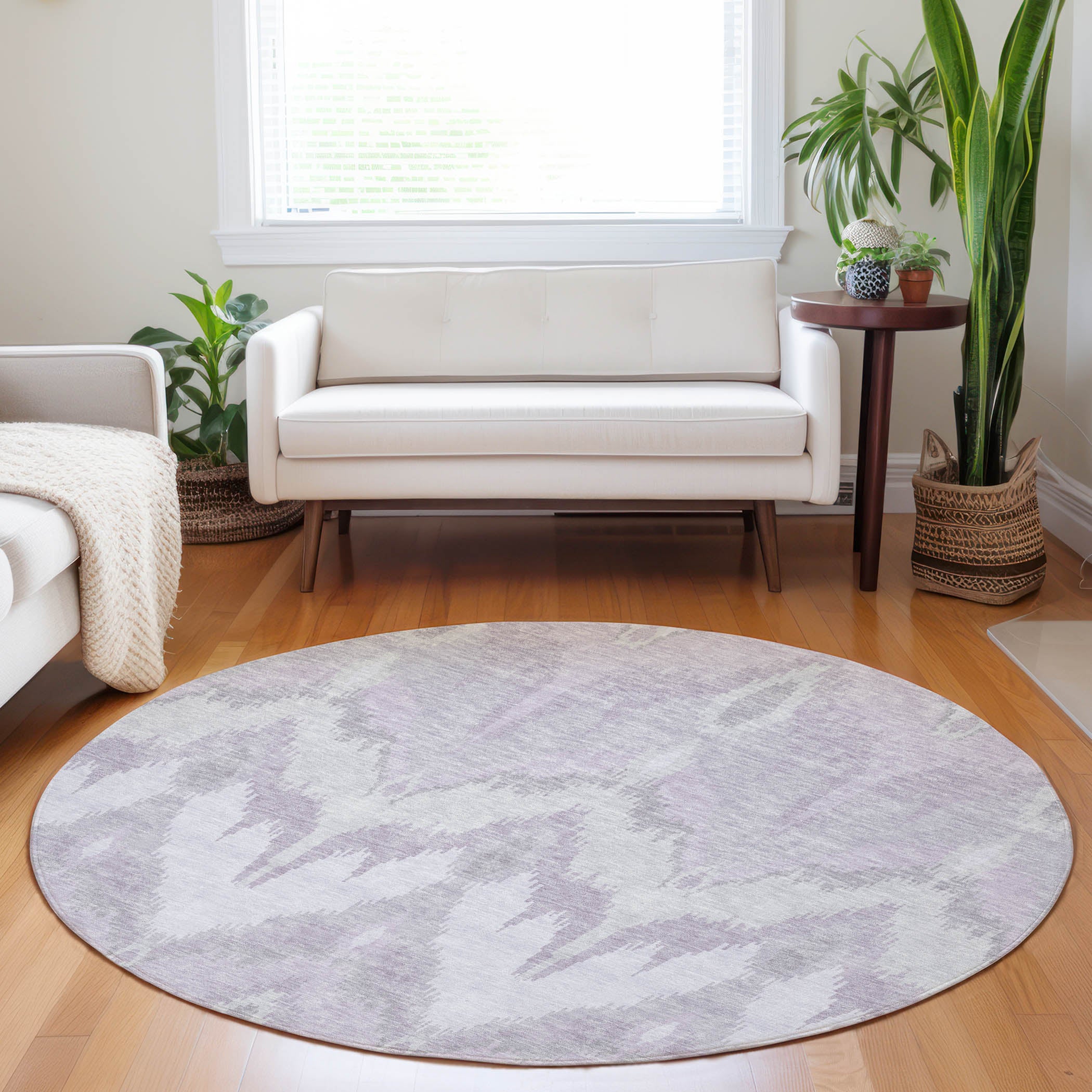 Havana Machine Washable Transitional Lavender Purple Rug 8' x 8' #shape_Round