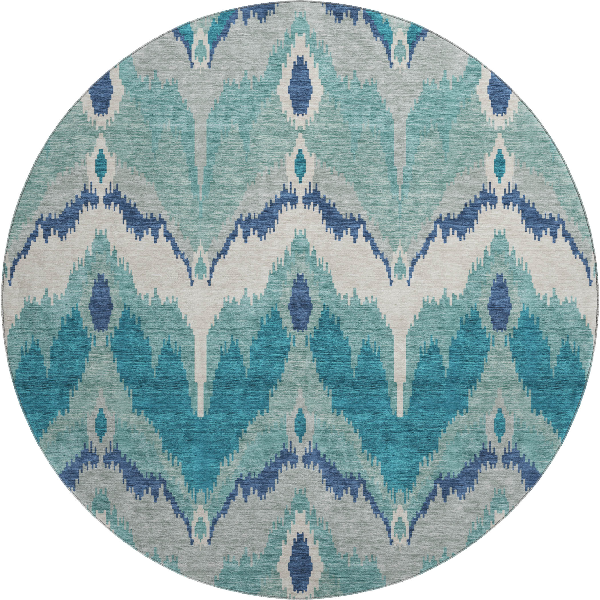 Havana Machine Washable Transitional Teal Rug 8' x 8' #shape_Round