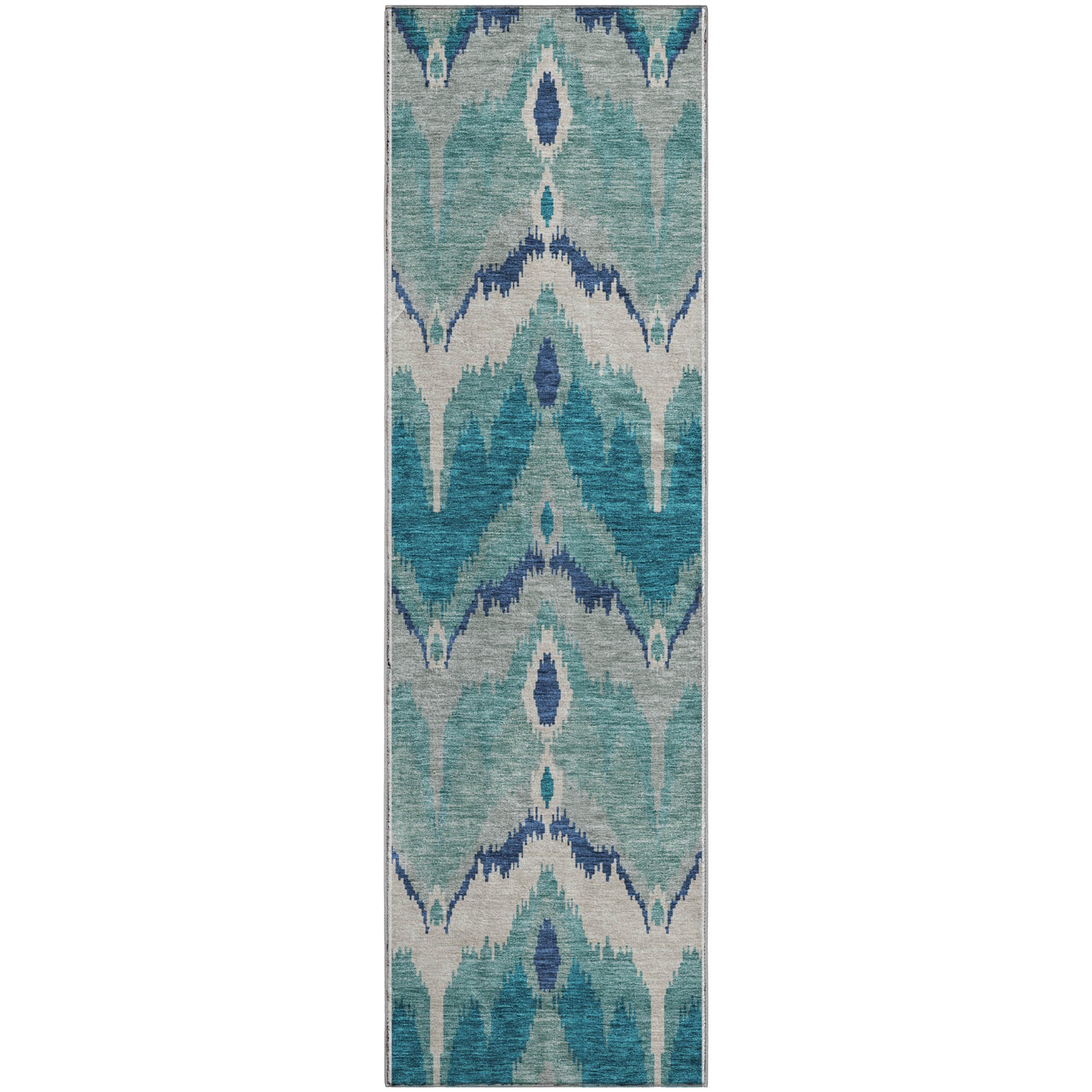 Havana Machine Washable Transitional Teal Rug 2'3" x 7'6" #shape_Runner