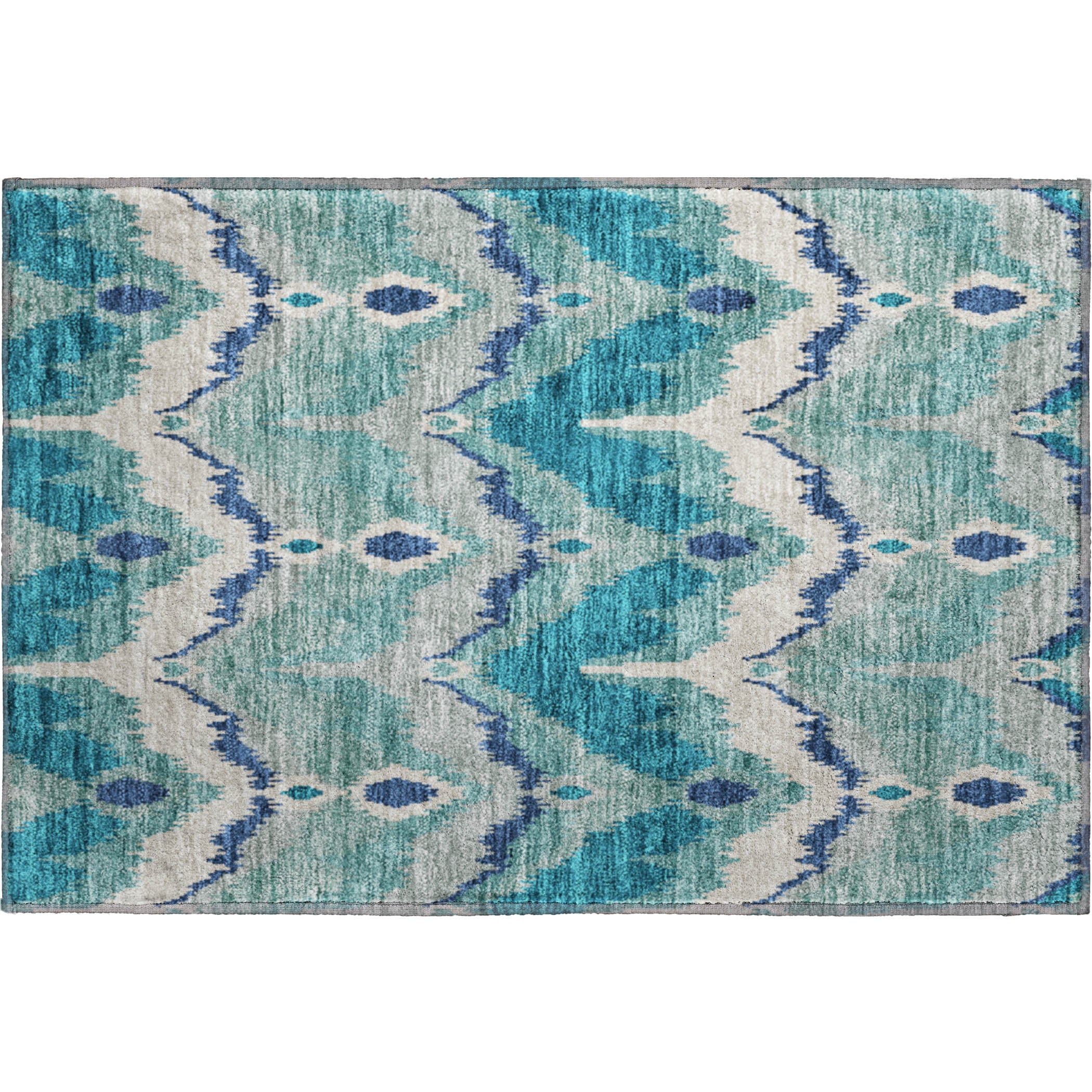 Havana Machine Washable Transitional Teal Rug 1'8" x 2'6" #shape_Rectangle