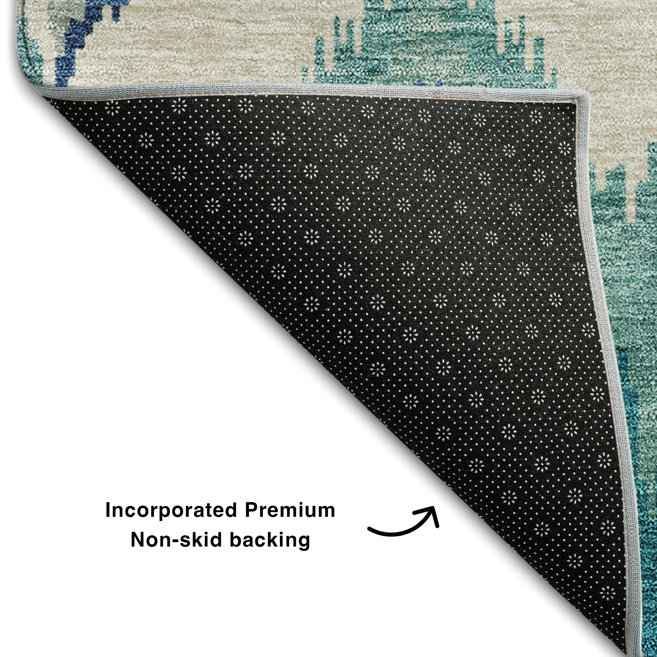 Havana Machine Washable Transitional Teal Rug 1'8" x 2'6" #shape_Rectangle