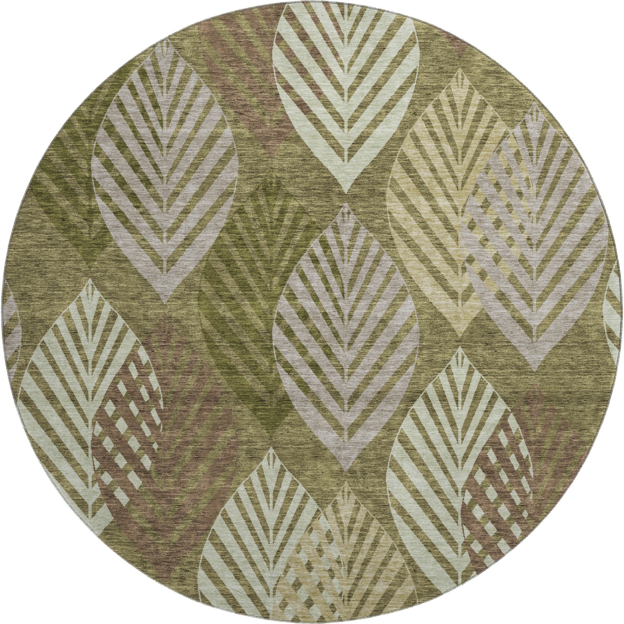 Lucerne Machine Washable Transitional Olive Green Rug 8' x 8' #shape_Round