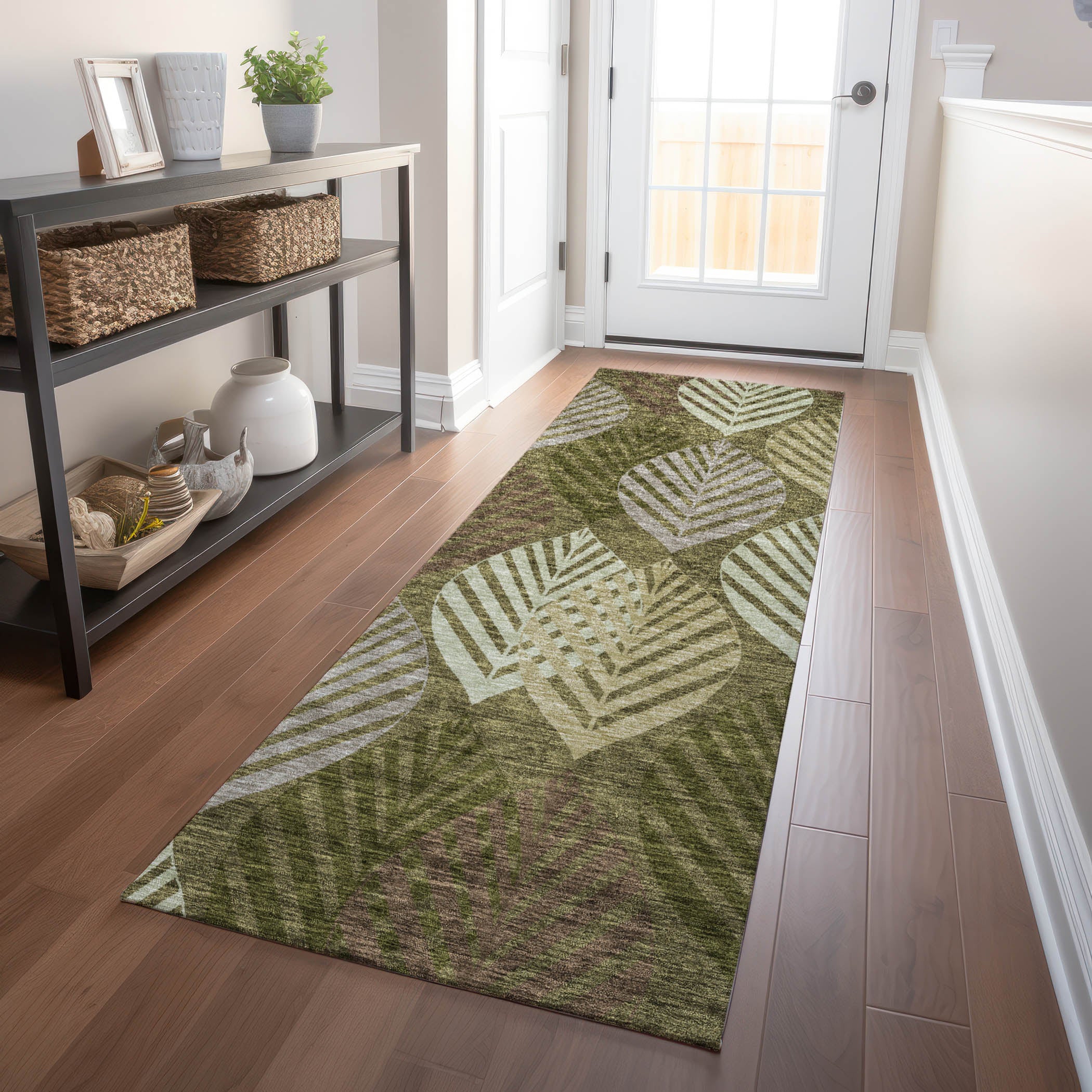 Lucerne Machine Washable Transitional Olive Green Rug 2'3" x 7'6" #shape_Runner